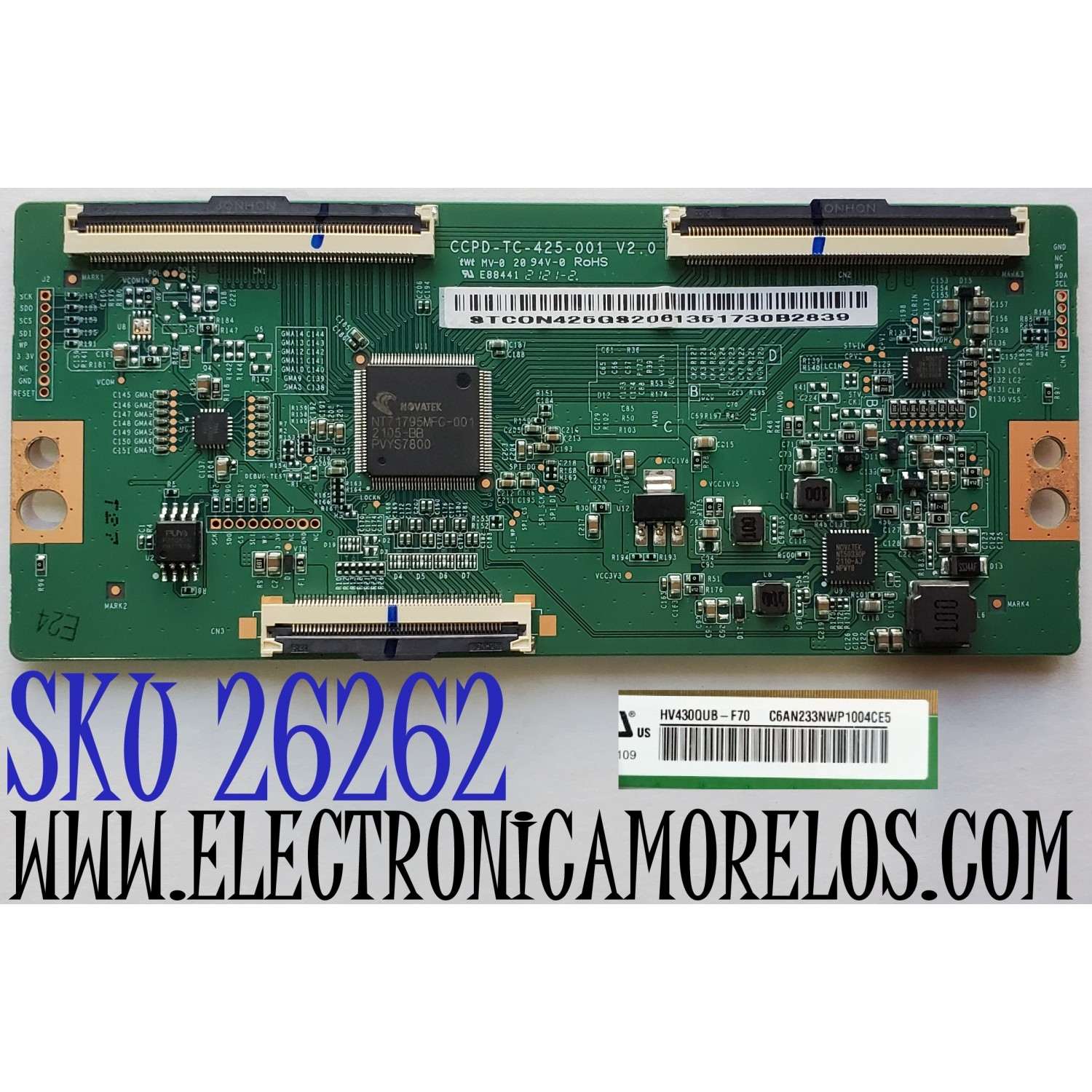 T-CON PARA TV RCA / NUMERO DE PARTE STCON425G-S20 / CCPD-TC-425-001 / STCON425GS20 / CCPD-TC-425-001 V2.0 / STCON425GS206135 / DISPLAY HV430QUB-F70 / MODELO RTRU4327-US / NOTA IMPORTANTE:CHECAR QUE EL PANEL Y MODELO CORRESPONDA CON SU TELEVISION...