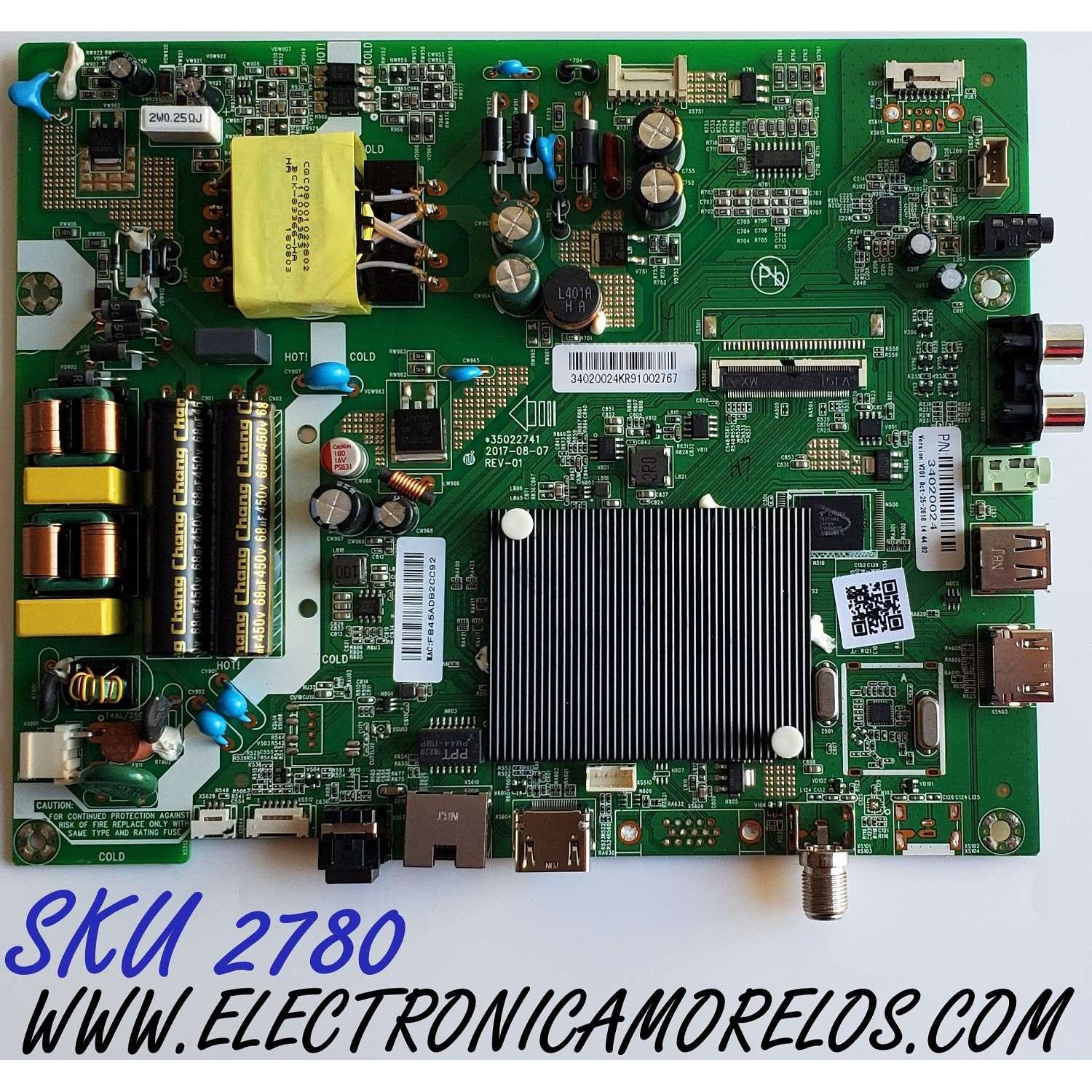 MAIN FUENTE (COMBO) PARA TV POLAROID / NUMERO DE PARTE 34020024 / 35022741 / 34020024KR91002767 / F845ADB2CC92 / DISPLAY V400HJ6-PE1 REV.C3 / MODELO 40T2F