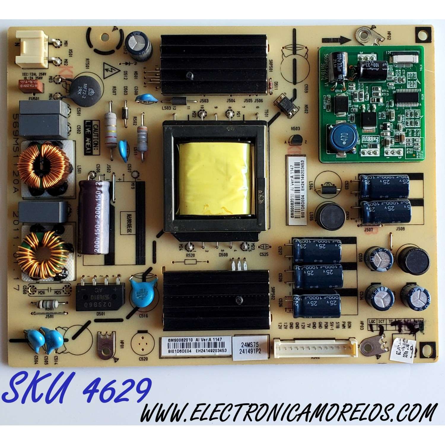 FUENTE DE PODER PARA TV INSIGNIA / NUMERO DE PARTE 6MS0082010 / 569MS1120A / BI01D6DE04 / MODELO NS-24E730A12