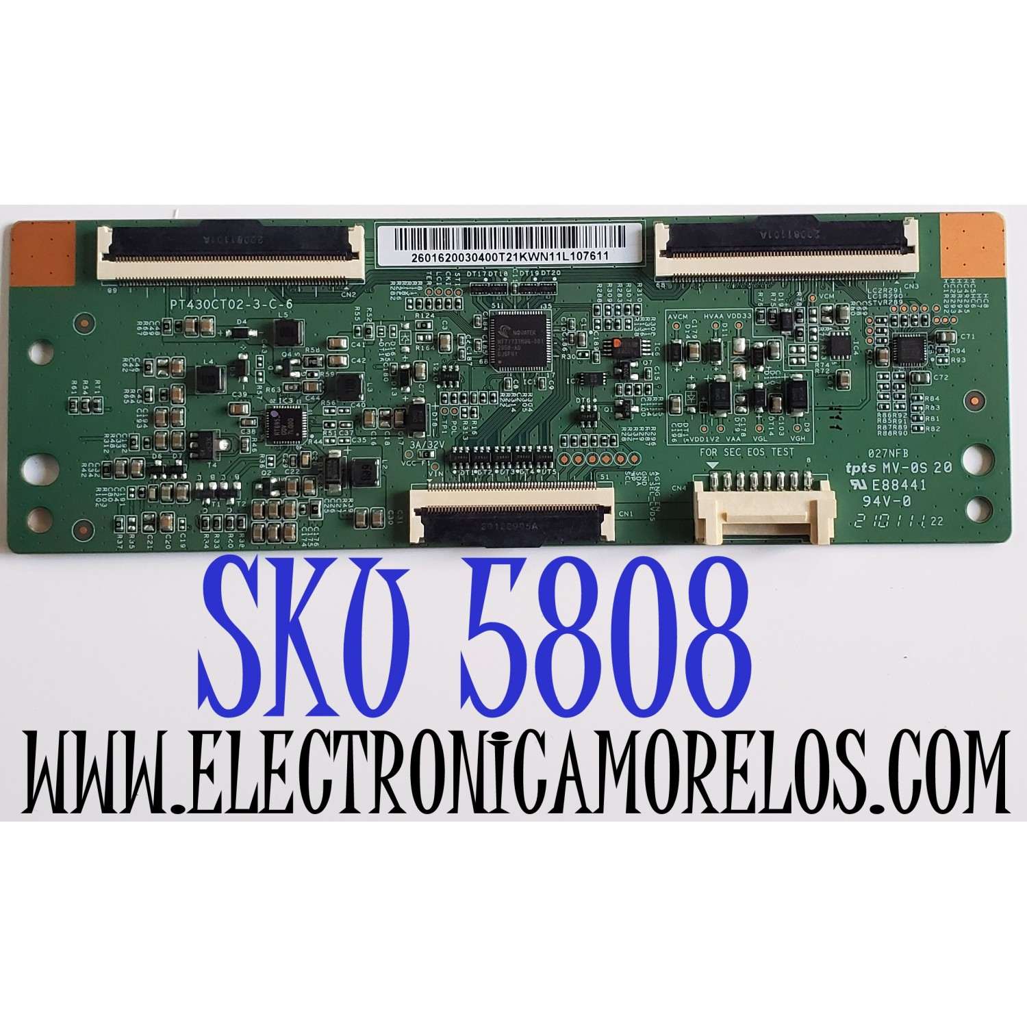 T-CON PARA TV SAMSUNG / NUMERO DE PARTE 2601620030400 / 2601620080400T62  / PT430CT02-3-C-6 / E88441 / DISPLAY PT430CT02-3 VER.1.1 / MODELOS UA43N5001 / UA43N5003 / UN43T5300 / LH43BETMLGKXZX XD05