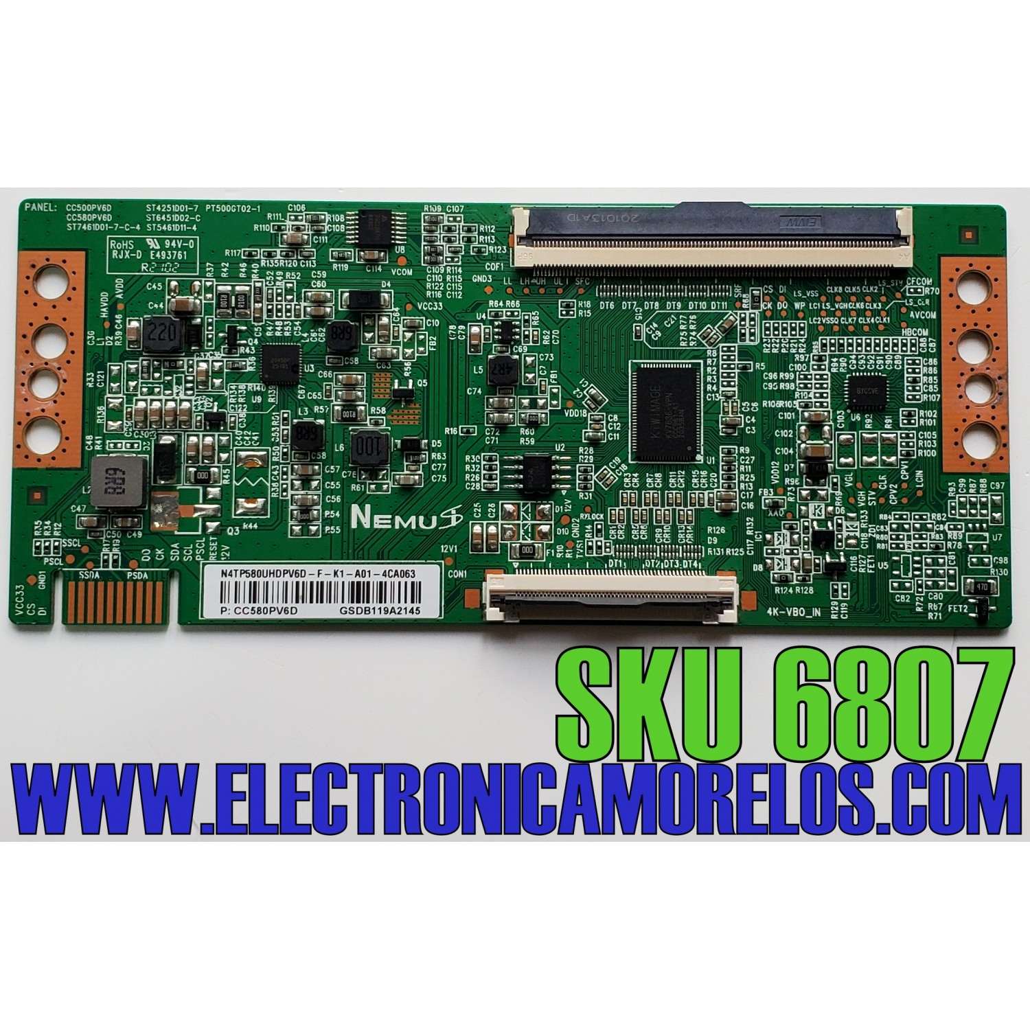 T-CON ORIGINAL PARA TV HKPRO / NUMERO DE PARTE N4TP580UHDPV6D / CC580PV6D / N4TP580UHDPV6D-F / N4TP580UHDPV6D-F-K1-A01 / CC500PV6D / ST7461D01-7-C-4 / ST4251D01-7 / ST6451D02-C / ST5461D11-4 / PT500GT02-1 / DISPLAY CC580PV6D VER.01 / MODELO HKP58UHD7