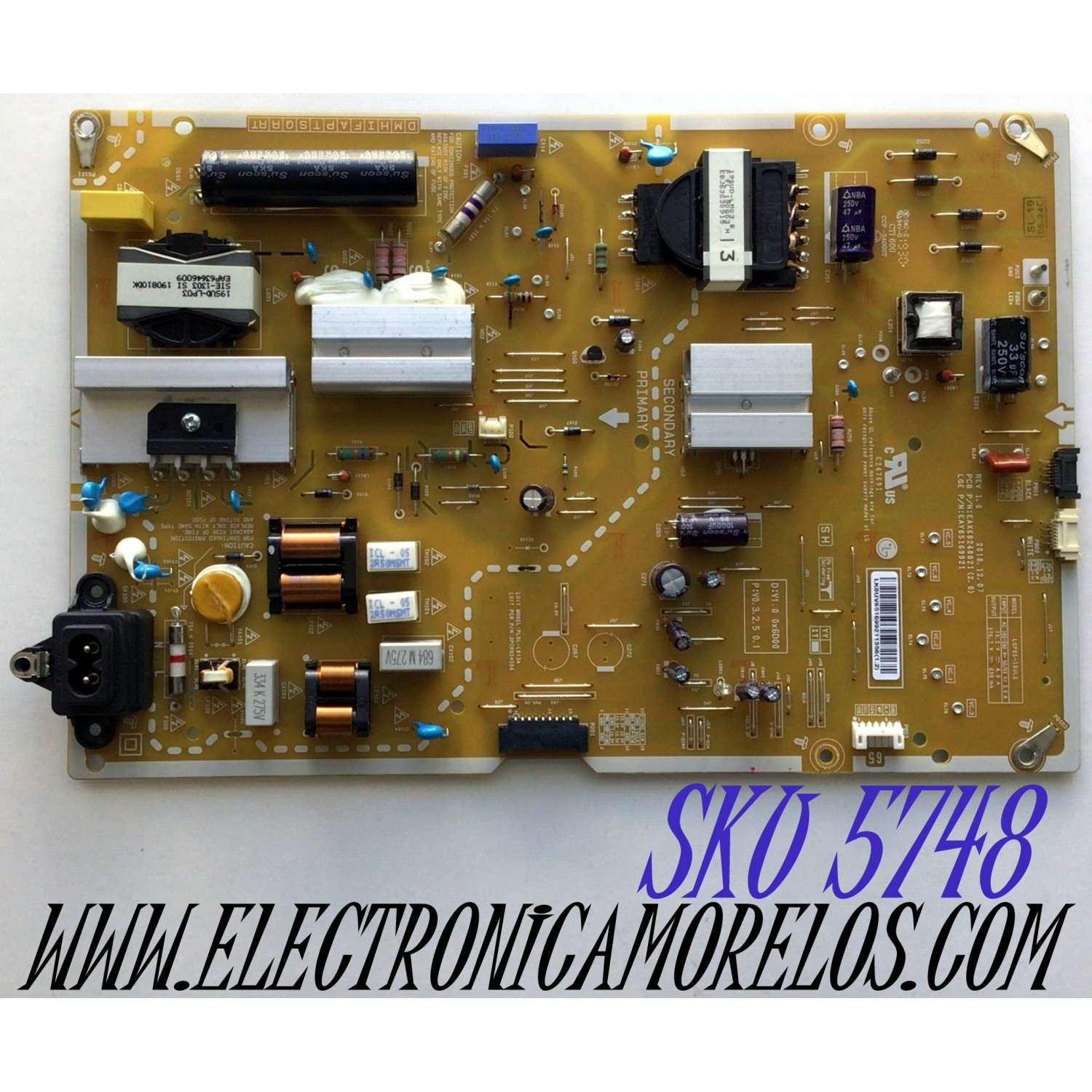 FUENTE DE PODER PARA TV LG / NUMERO DE PARTE EAY65169921 / EAX68248021 / 65169921 / EAX68248021(2.0) / PLDL-L813A / LGP65-19UL6 / 3PCR02459A / DISPLAY LC650EQ9(SM)(A1) / MODELO 65UT770H0UB / 65UT770H0UB.BUSYLOR