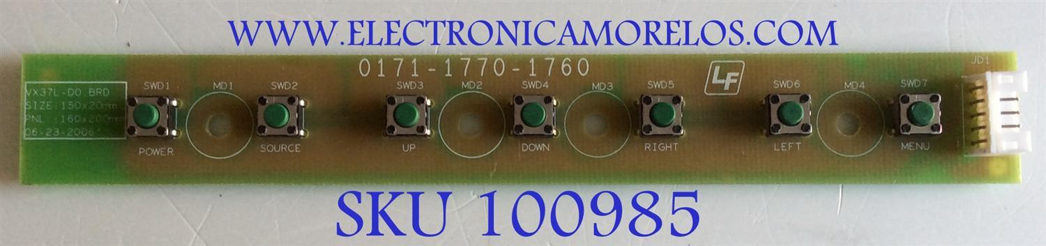 BOTONERA VIZIO / 3637-0012-0156 / 0171-1770-1760 / MODELO VX37L HDTV