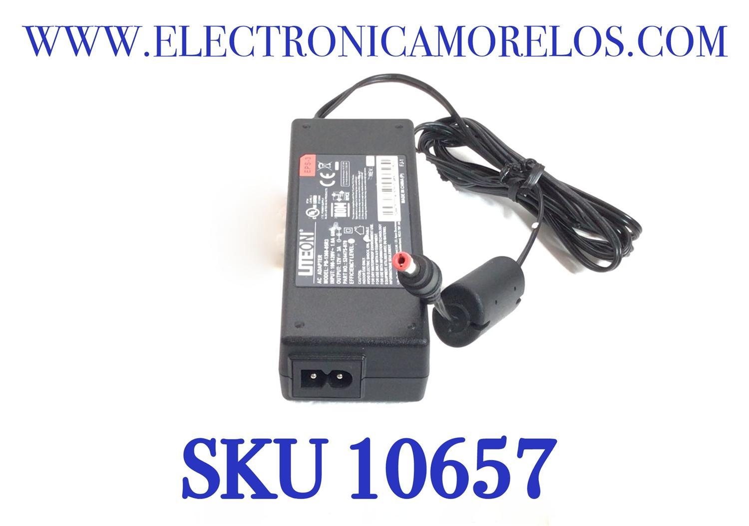 CARGADOR / ADAPTADOR DE FUENTE DE ALIMENTACION VCA-VCD / LITEON / NUMERO DE PARTE 524475-070 / ENTRADA VCA 100-120V~ 1.0A / 60HZ / SALIDA VCD 12V 3A / EPS-3 / MODELO PB-1360-05R3