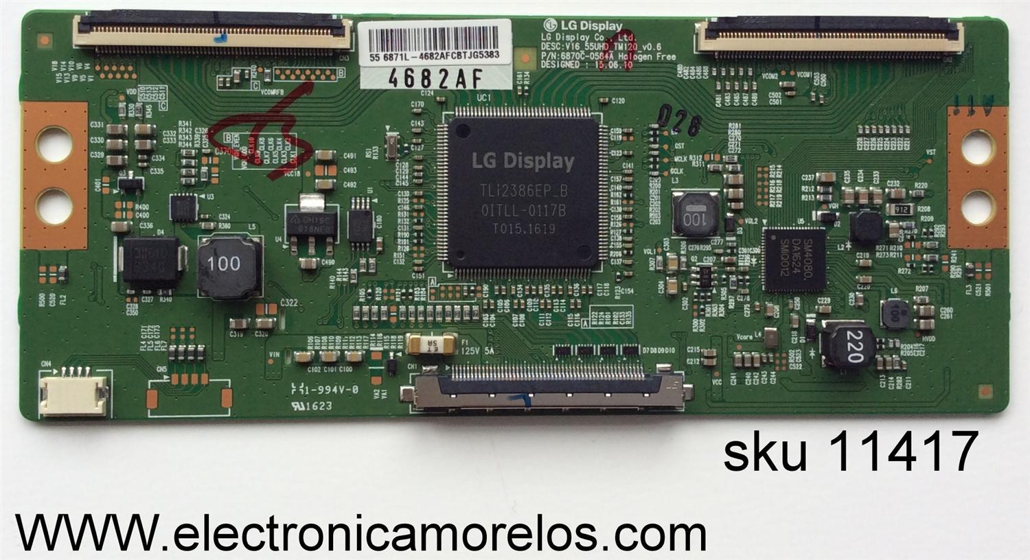 T-CON PARA TV PHILIPS / NUMERO DE PARTE 6871L-4682A / 6870C-0584A / V16_55UHD_TM120_V0.6 / SUSTITUTAS 6871L-4328E / 6871L-4429A / 6871L-4293B / PANEL U5DRAXH / DISPLAY LC550EGY (SJ)(M3) / MODELOS 55PFL5601 / 55PFL5602 / 55PFL5703 / 55PFL5901 / 55PFL6902