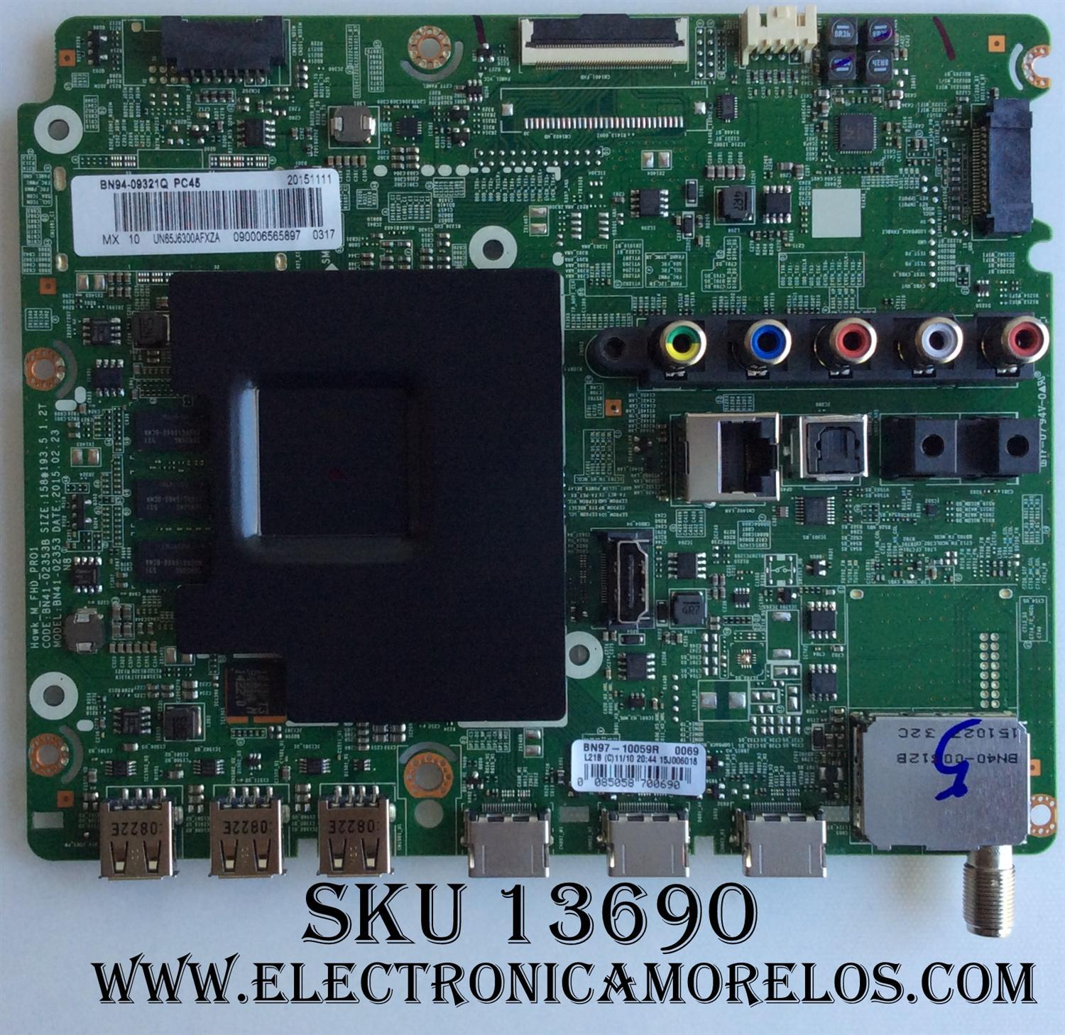 MAIN / SAMSUNG BN94-09321Q / BN97-10059R / BN41-02353B / MODELO UN65J6300AFXZA AH01 / PANEL CY-GH065CSAV1V