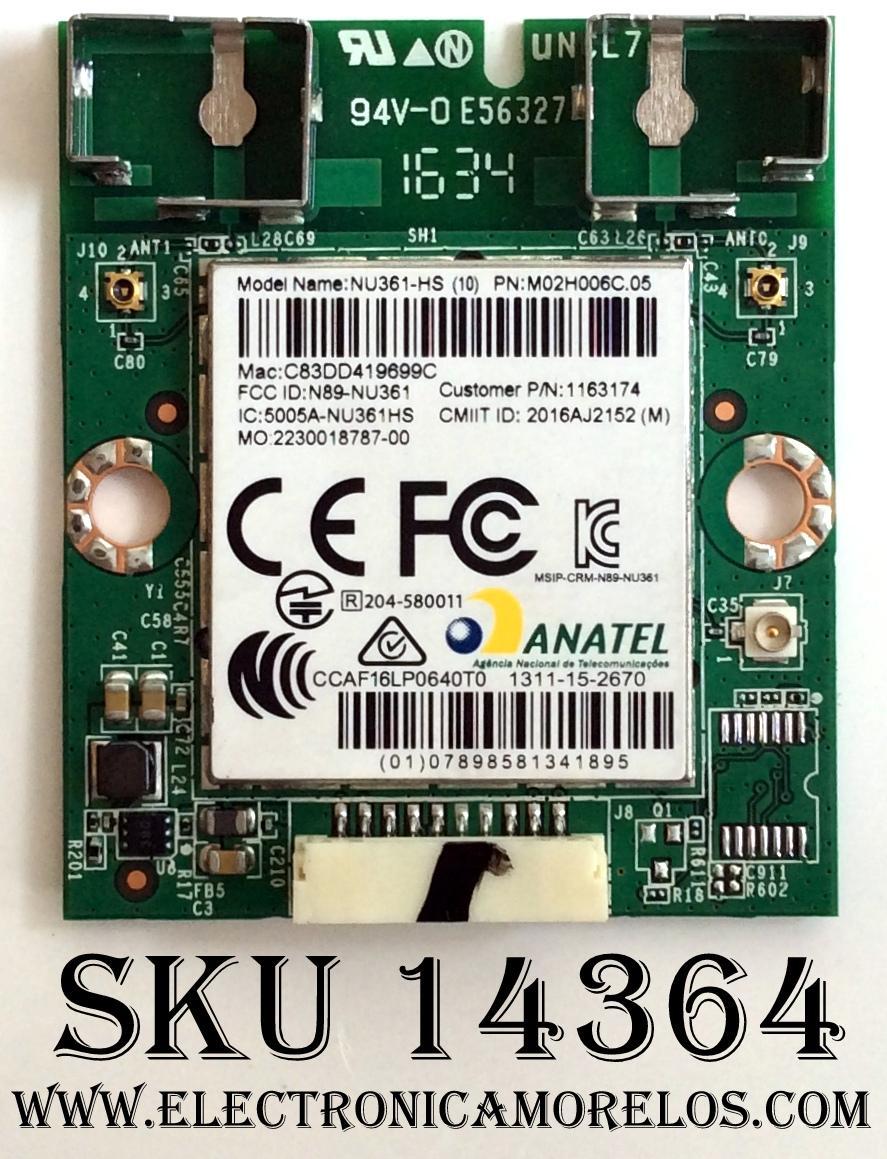 MODULO DE WI-FI PARA TV / HISENSE 1163174 / M02H006C.05 / NU361-HS / MODELOS 43H7C2 / 50CU6000 / 55H7C / SHARP LC-55N6000U / LC-50N6000U	 - Imagen 1