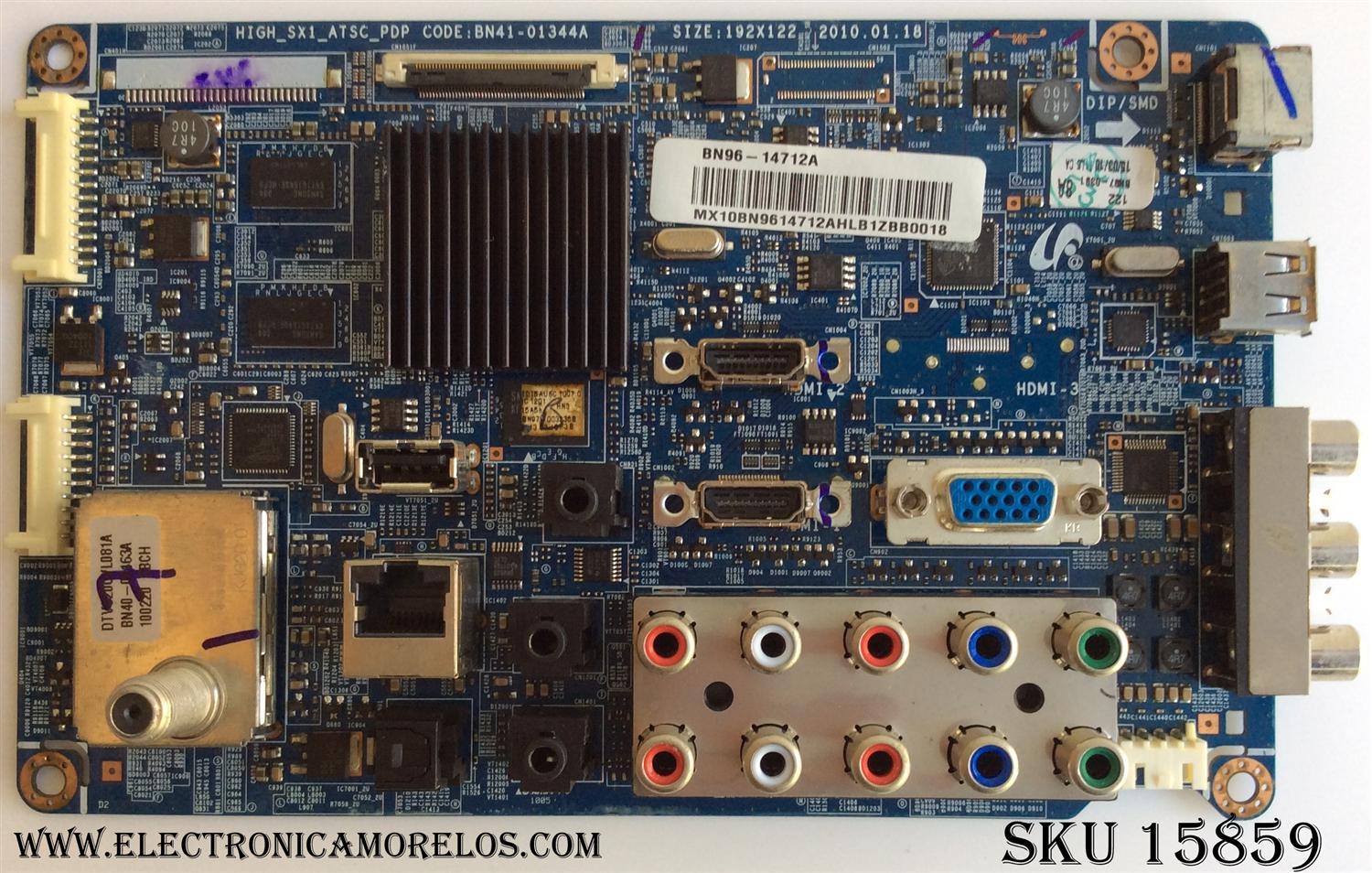 MAIN / SAMSUNG BN96-14712A / BN41-01344A / BN97-03918A / SUSTITUTAS BN94-03262E / BN96-15067A / BN94-03262X / MODELO PN50C540G3FXZA	