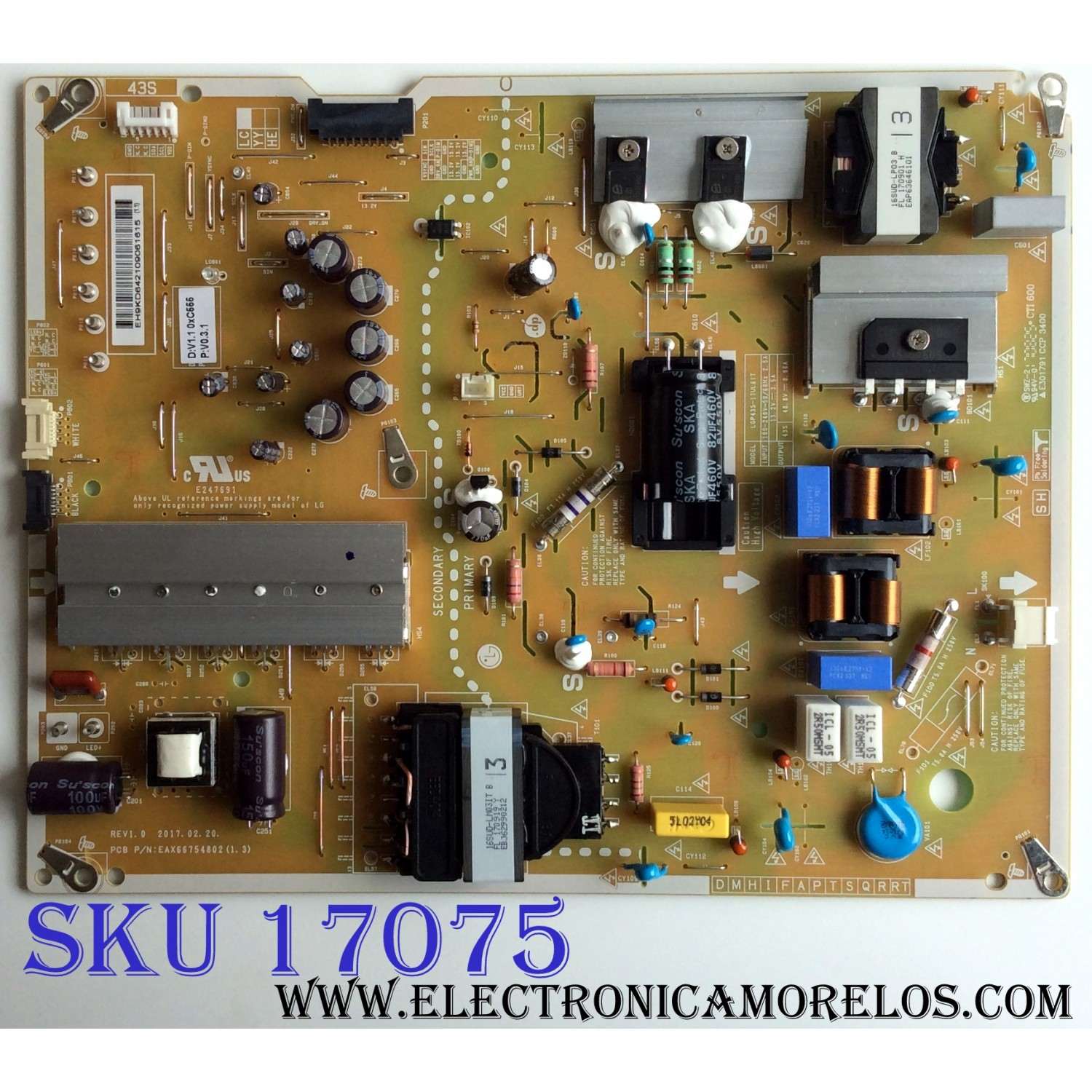 FUENTE DE PODER / LG EAY64210906 / 64210906 / EAX66754802 (1.3) / LGP43S-17UL6IT / PANEL LC430EQE (FH)(A1) / MODELOS 43UD79-B / 43UD79-BA AUSLMSN / 43MU79-BA.AUBLMSN