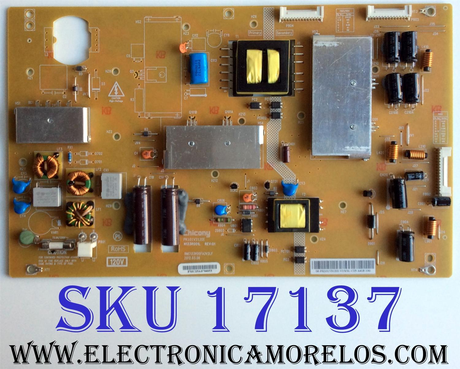 FUENTE DE PODER TOSHIBA / PK101V3120I / N133R001L / 75031307 / 9MC133R00FA3V2LF / 06-PK101V3120I-VGXSL PANEL LTA460HW04 / MODELOS  46L5200U1 / 40L5200U1 / 40L5200U2
