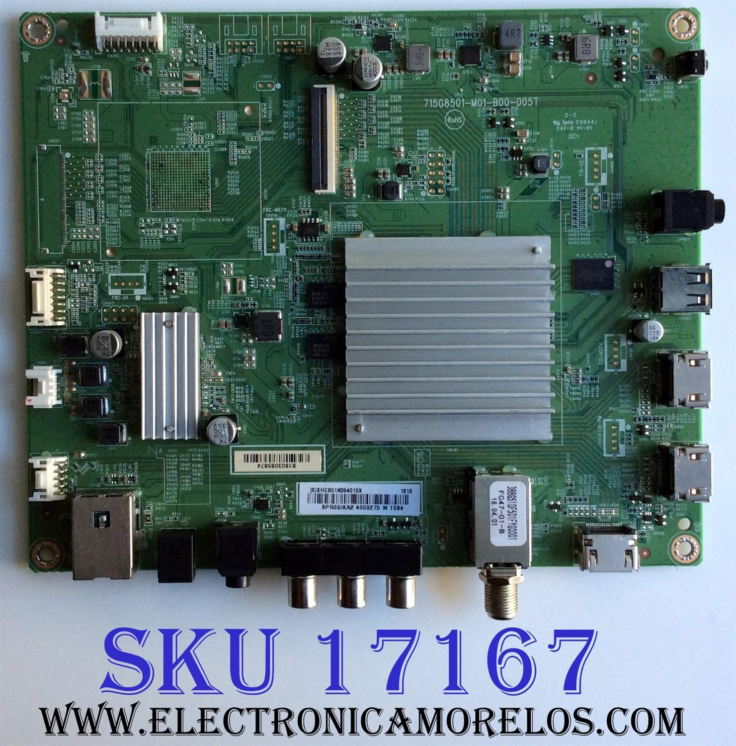 MAIN / INSIGNIA XHCB01K054 / 715G8501-M01-B00-005T / XHCB01K054010X / PANEL TPT500U1-QVN03.U REV:S7B0G / MODELO NS-50DR620NA18
