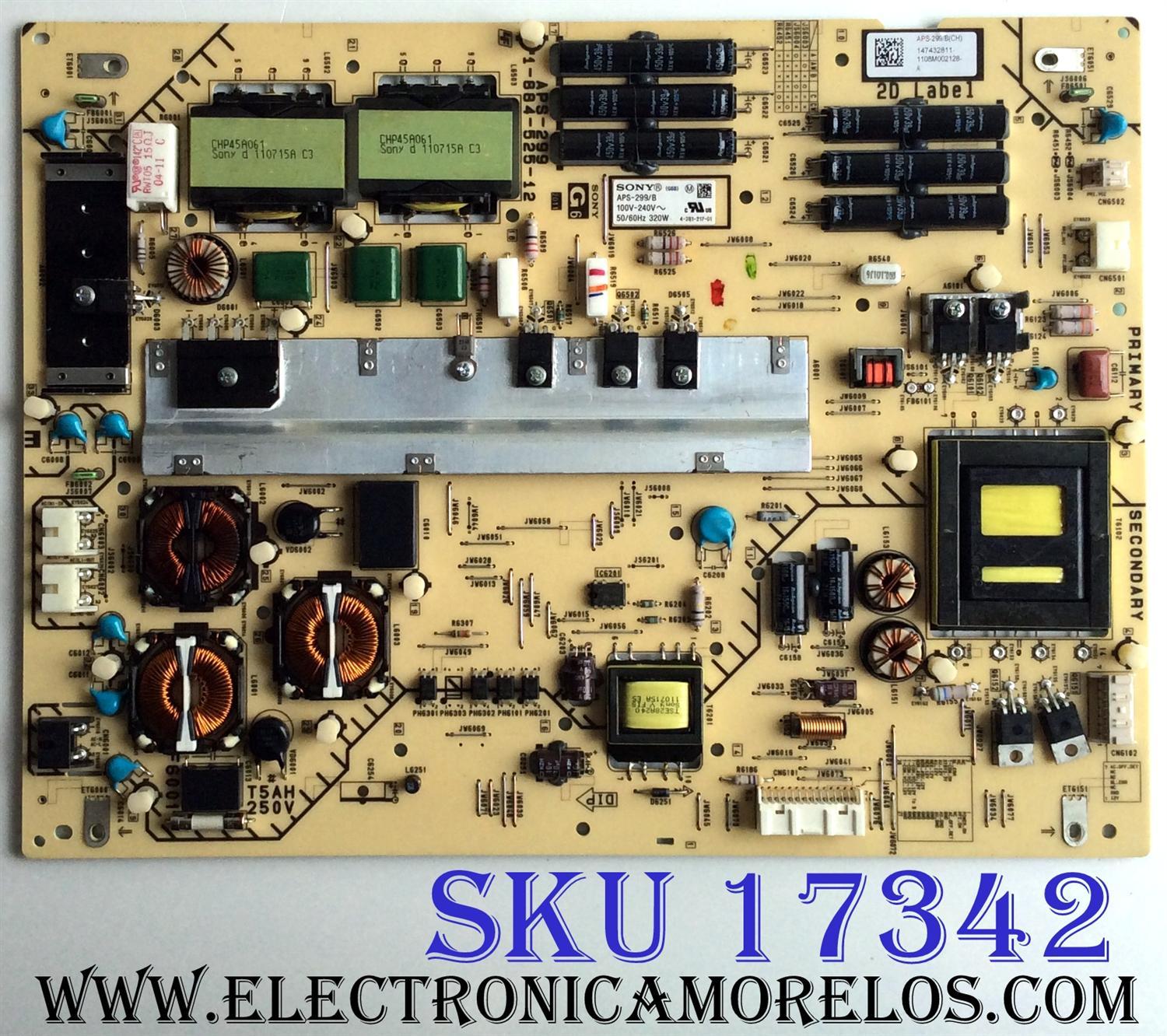 FUENTE DE PODER / SONY 1-474-328-11 / 147432811 / 1-884-525-12 / APS-299/B(CH) / 1-884-525-11 / APS-299 / PANEL FQLF550DT01 / LTY460HN06 /  MODELO XBR-55HX929 / KDL-46BX450