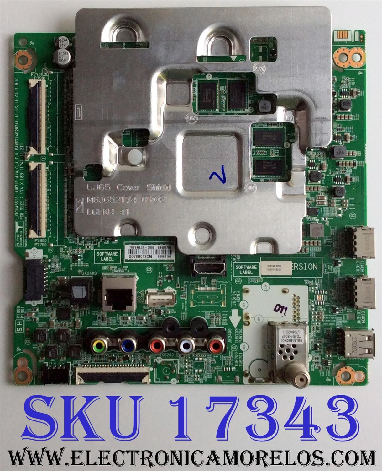 MAIN ORIGINAL PARA TV LG 4K UHD HDR SMART TV / NUMERO DE PARTE EBT64482701 / EAX67146203(1.1) / 64482701 / EAX67146203 / 85069101 / PANEL´S SDL490WY (LD0-912) / DISPLAY LC490DGJ (SK)(A5) / MODELOS 49UJ6200-UA / 49UJ6350-UC