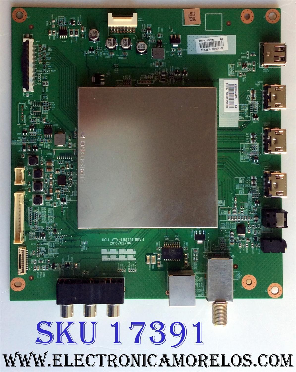 MAIN / TOSHIBA / BEST BUY 631V0G00070 / 691V0G00070 / VTV-L55731 REV:1 / 631V0G00070 REV:1.B / 691V0G00070 REV:1.B / 7160218-7 / E89382 / PANEL K550WDRB / MODELO 55LF621U19