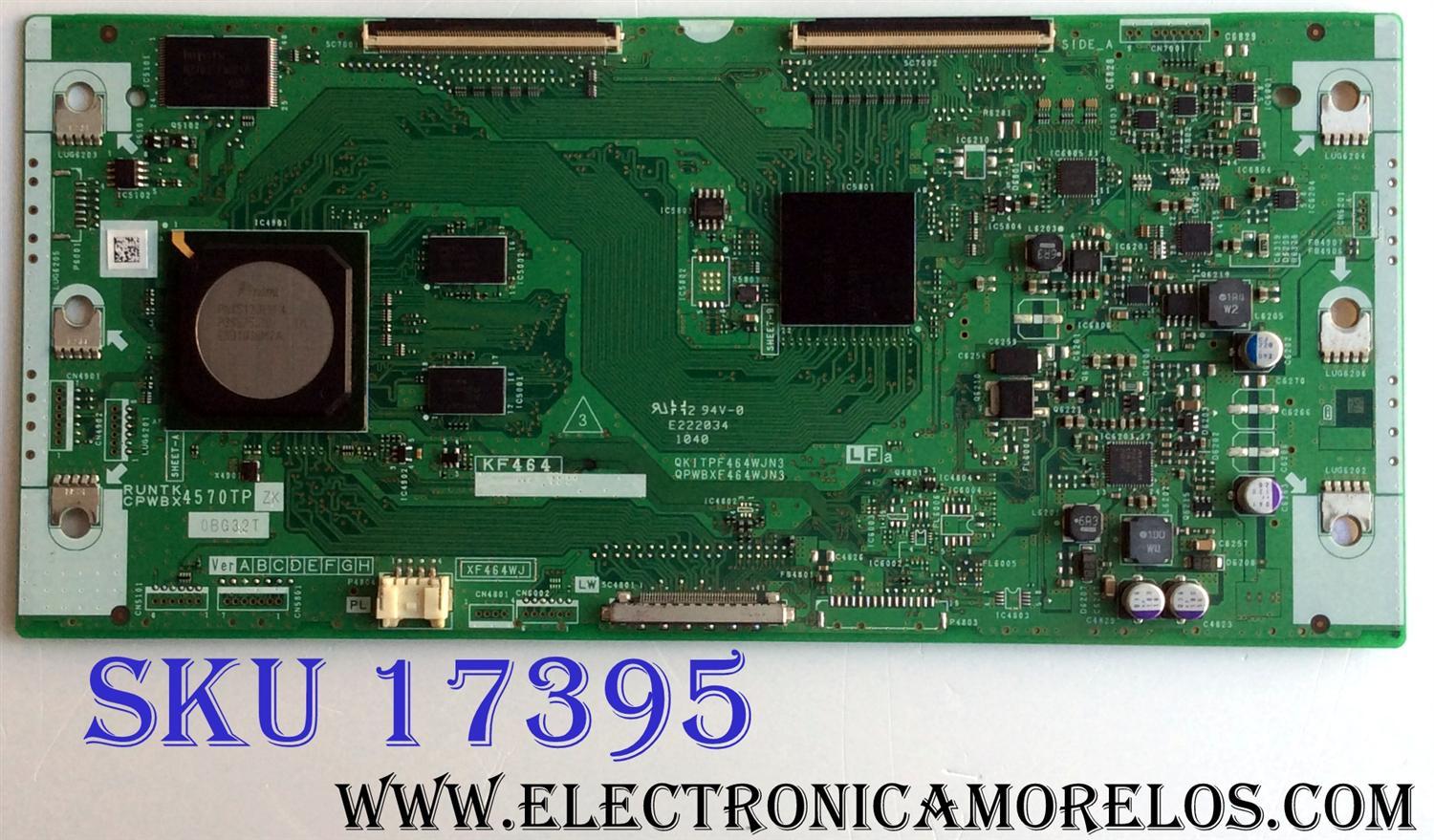 T-CON / SHARP RUNTK4570TPZK / RUNTK4570TP / CPWBX4570TP / 4570TP / KF464 / PANEL LK520D3LWG0Z / MODELOS LC-46LE810UN / LC-52LE820UN