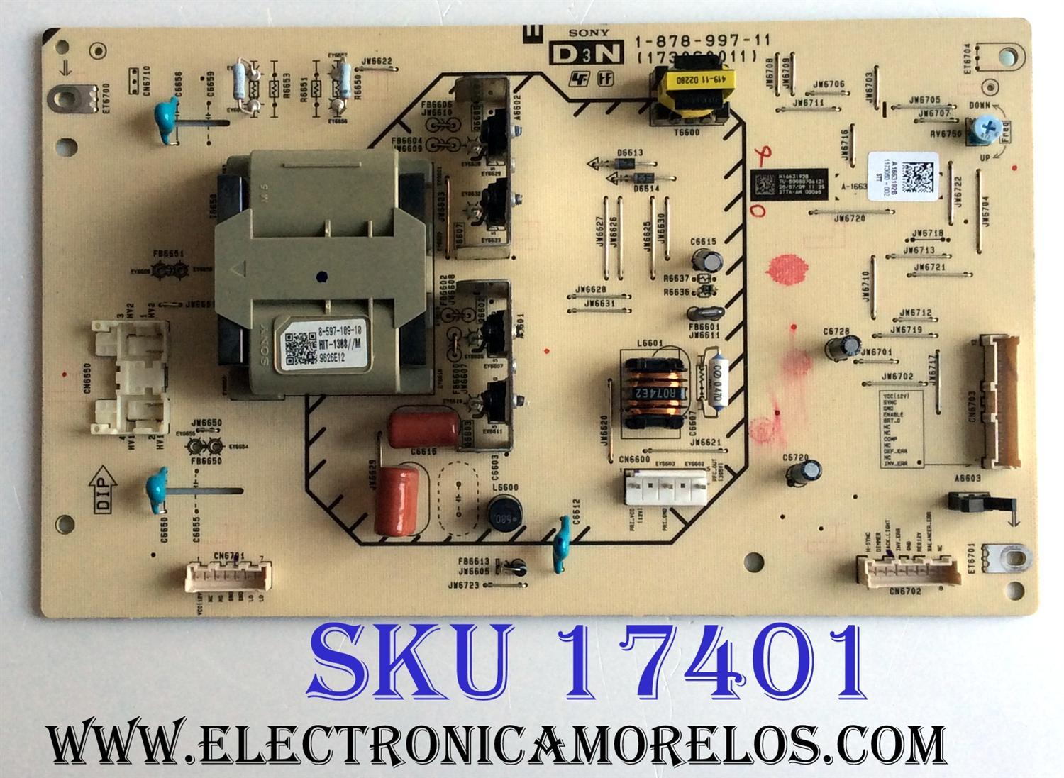 TARJETA D3N / SONY A-1663-192-B / A1663192B / M1663192B / 1-878-997-11 / 173060011 / PANEL LTY520HE11 / MODELOS KDL-52W5100 / KDL-52XBR9 / KDL-52VL150 / KDL-52Z5100