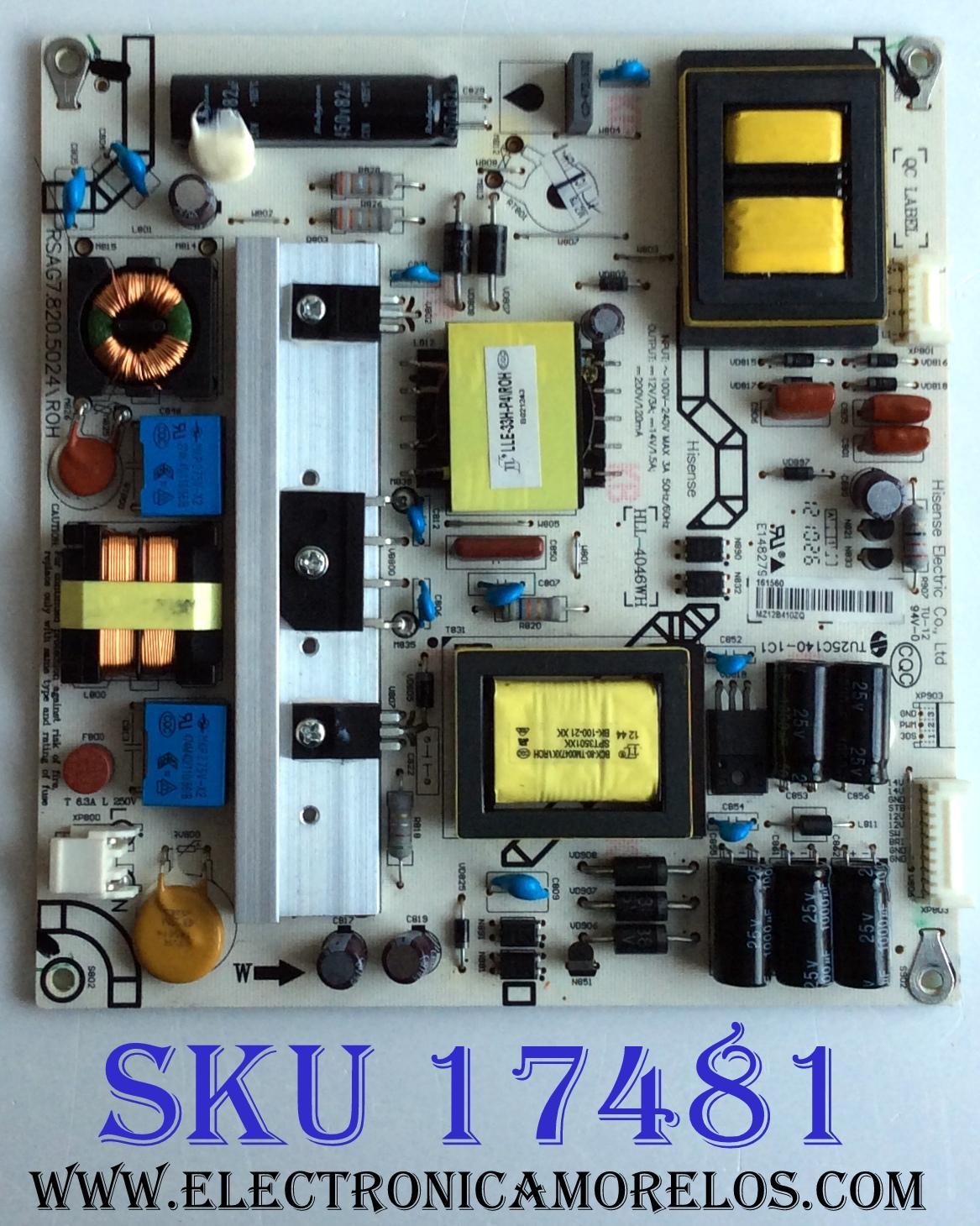 FUENTE DE PODER / INSIGNIA 161560 / RSAG7.820.5024\ROH / TU25C140-1C1 / HLL-4046WH / E148279 / PANEL HE420FF-B57(3000)\PW1 / MODELO NS-42E480A13
