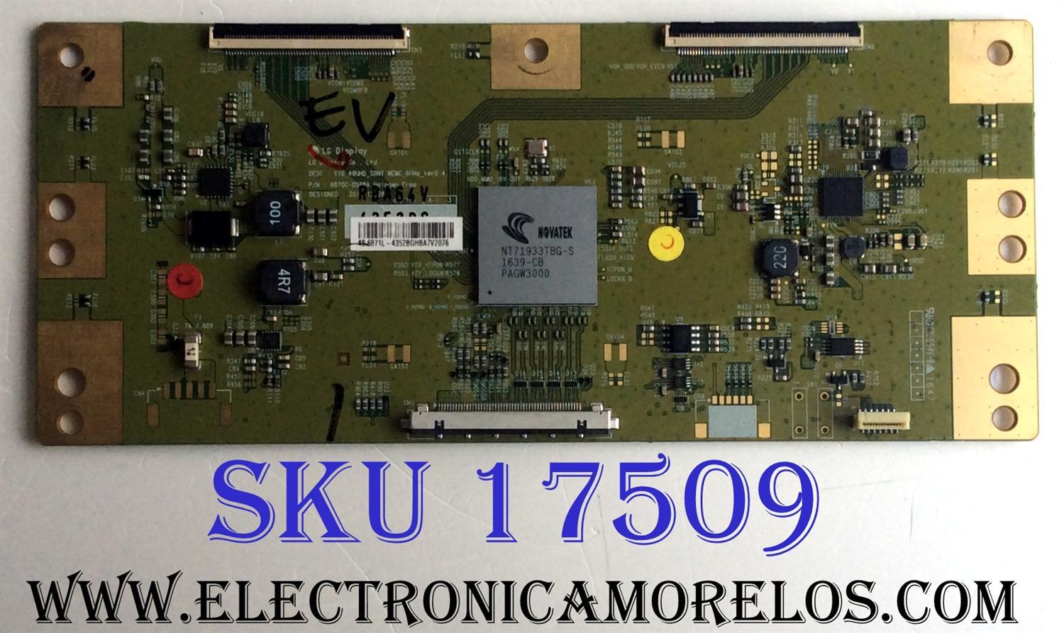 T-CON / SONY 6871L-4352B / 6870C-0598A / V16_49UHD_SONY / 4352B / PANEL V490QWME04 / MODELO XBR-49X800D