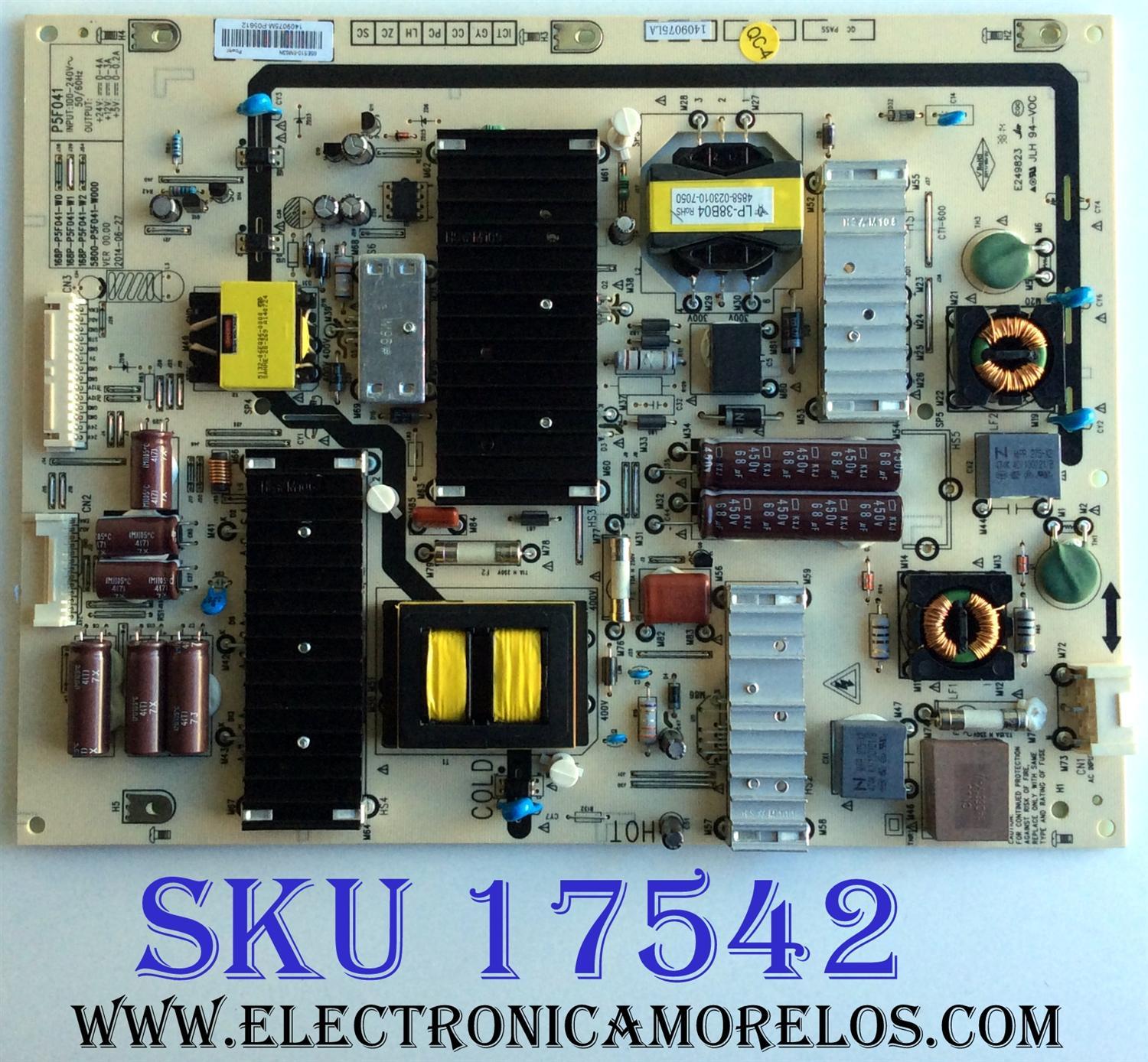 FUENTE DE PODER PARA TV LG / NUMERO DE PARTE 168P-P5F041-W1 / 5800-P5F041-W000 / P5F041 / 65E510-6M63N / PANEL V650HP1-LS6 REV.E2 / MODELOS 65LB5200-UA / 65LB5200-UA.CUSJLH
