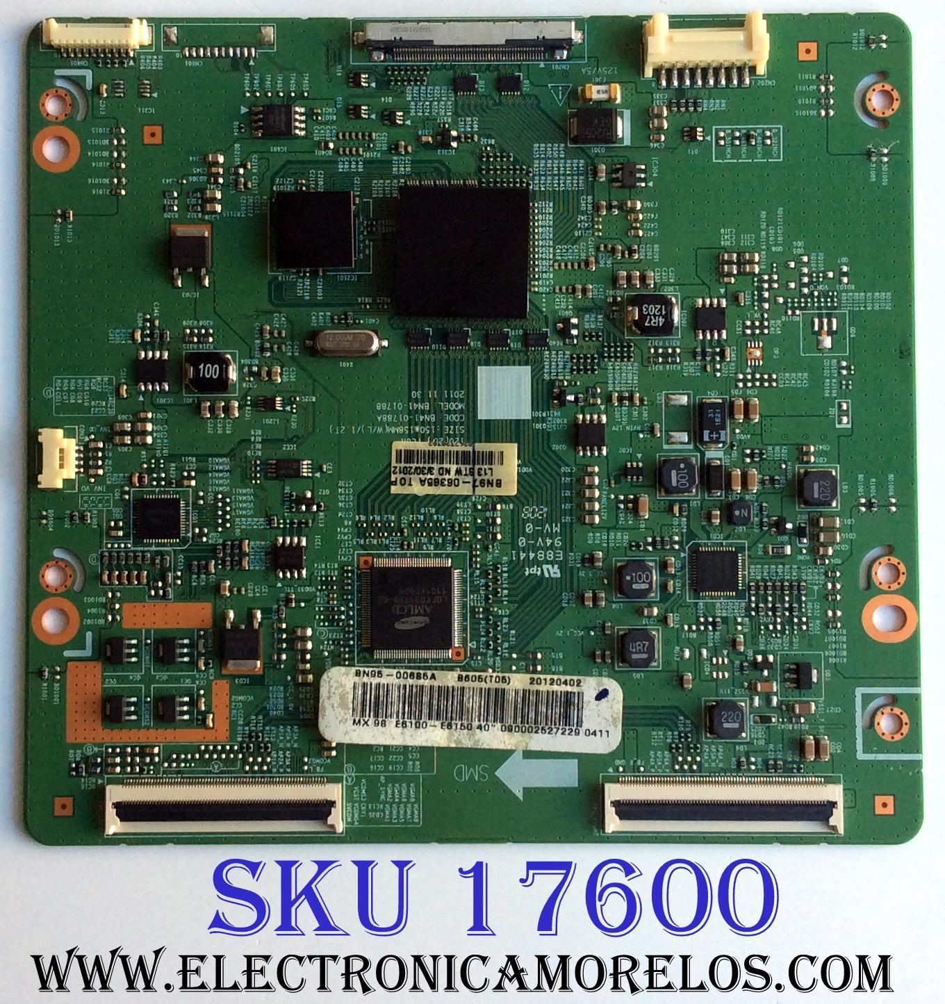 T-CON SAMSUNG BN95-00685A / BN41-01788A / BN97-06365A / SUSTITUTAS BN95-00573B / BN95-00685A / BN95-00685B / BN98-03845A / BN98-03845B / PANEL´S LTJ400HF04-V / LTJ400HF03-V / MODELO UN40ES6100FXZA TS01 / HG40NA790 / MAS MODELOS COMPATIBLES EN DESCRIPCION