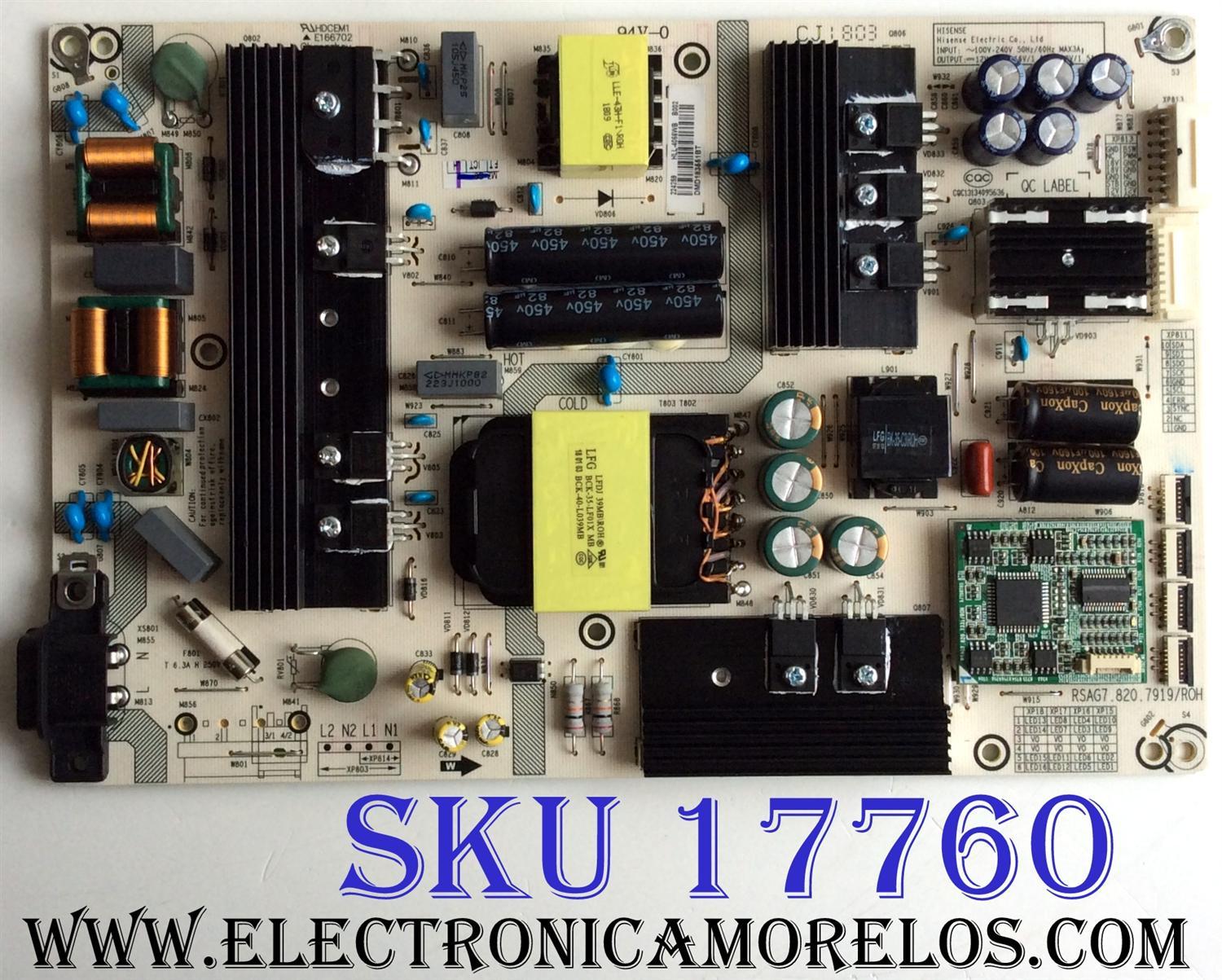 FUENTE DE PODER / HISENSE 224259 / RSAG7.820.7919/ROH / HLL-4066WB / CQC13134095636 / E166702 / MODELOS 55H9100E PLUS