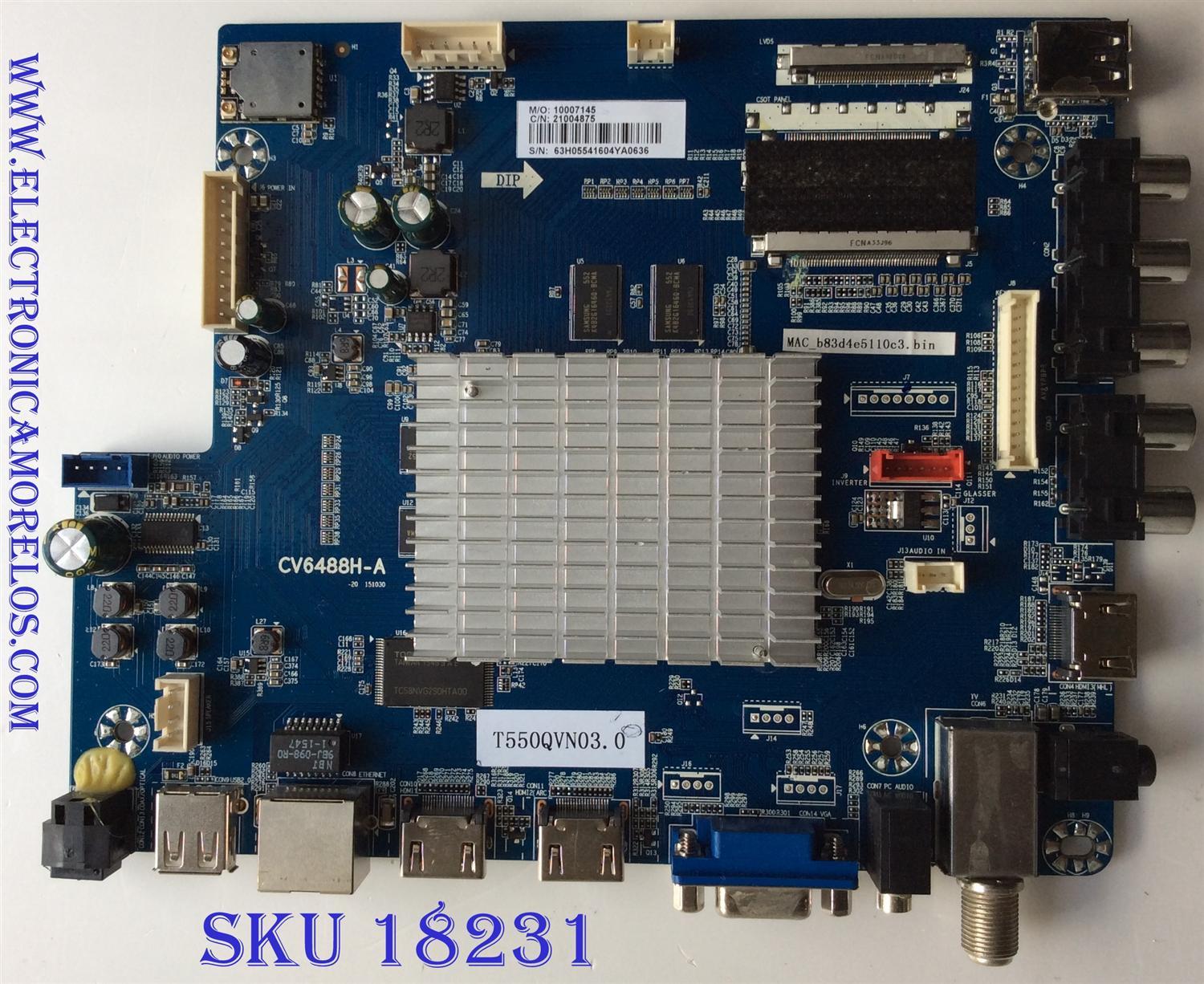 MAIN / WESTINGHOUSE 21004875 / CV6488H-A / 10007145 / E254215 / CQC06001016507 / PANEL T550QVN03.0 / MD5508YTLU / MODELO WD55UT4490 TW-04411-A055I