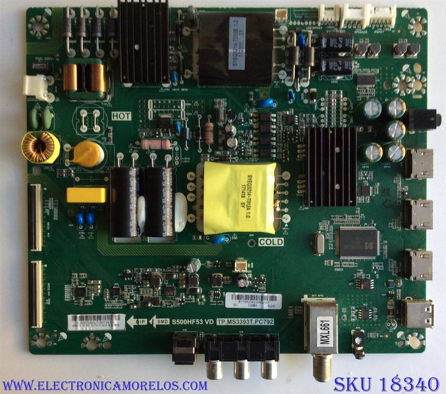 MAIN / FUENTE (COMBO) / INSIGNIA B17062342 / TP.MS3393T.PC792 / 6050S1200L / S500HF53 VD / PANEL S500HF53 / MODELO 50"