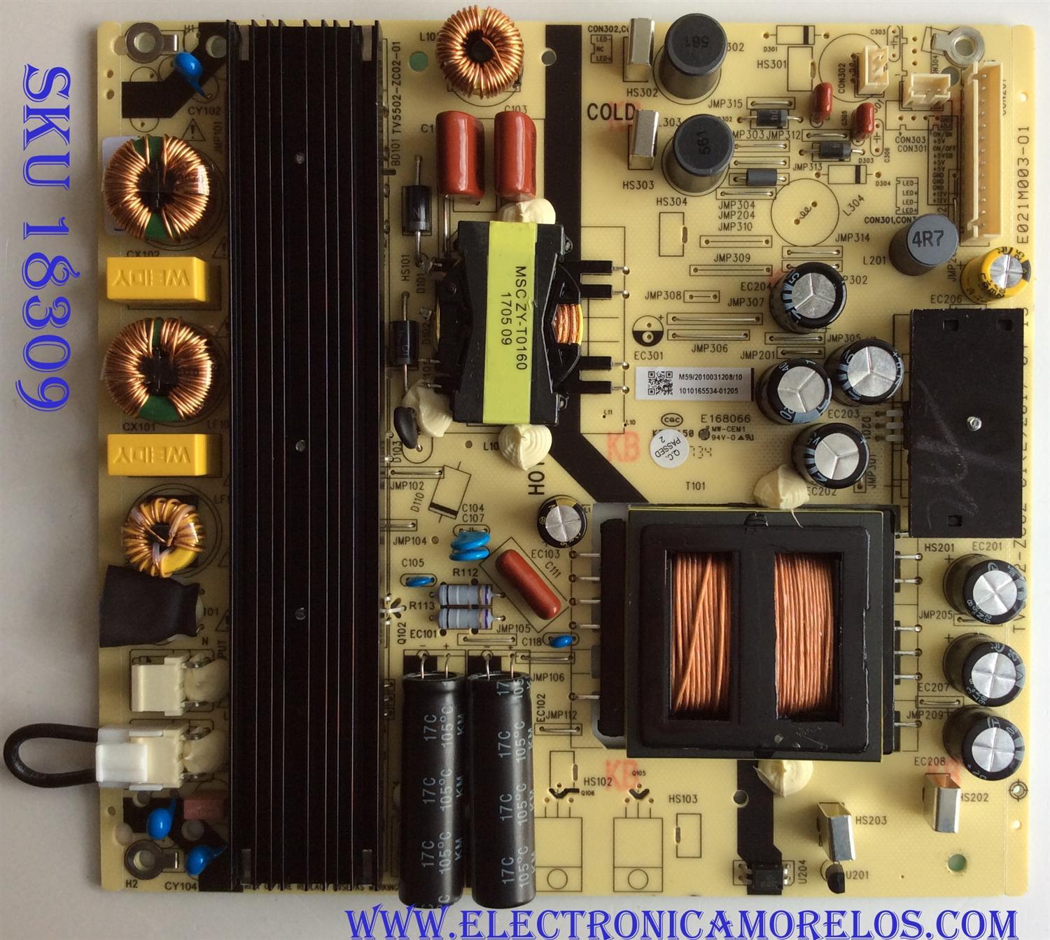 FUENTE DE PODER / JVC 1010165534 / E168066 / M59/2010031208/10 / TV5502-ZC02-01(0)2017-04-13 / E021M003-01 / TV5502-ZC02-01 / MODELO LT-55MA875	