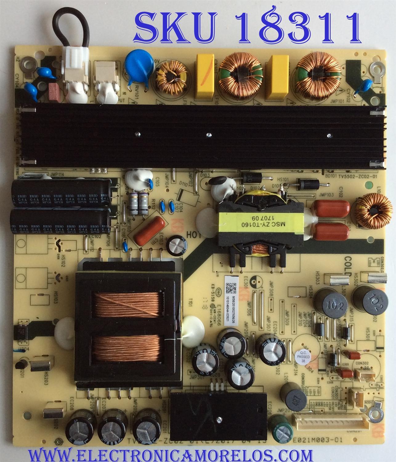 FUENTE DE PODER / JVC 1010146044 / E168066 / M58/2010027656/26 / TV5502-ZC02-01(0)2017-04-13 / E021M003-01 / TV5502-ZC02-01 / PANEL LC546PU1L01 / MODELO LT-55MA770	