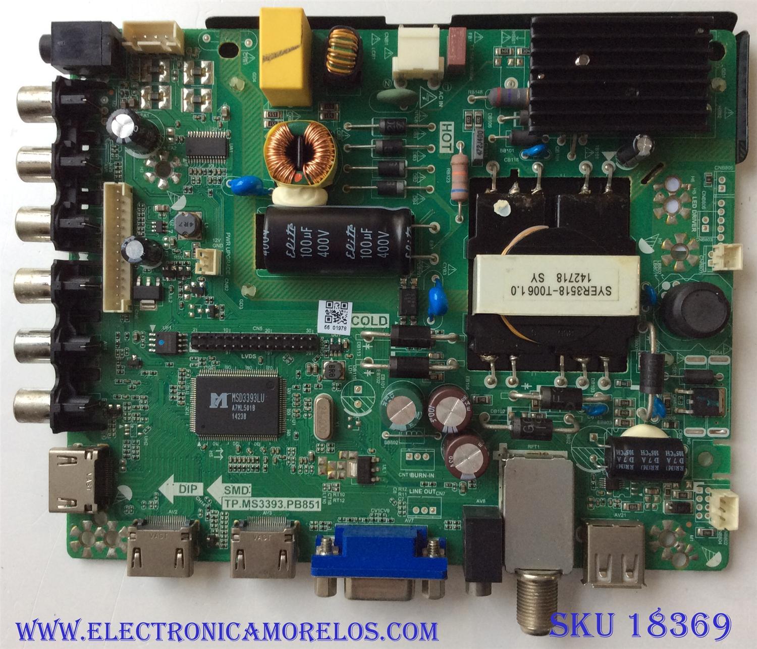 MAIN / FUENTE ( COMBO) / UPSTAR N14070056 / TP.MS3393.PB851 / ST3151A05-5 / PANEL TH315L424 / MODELO P32EE7	