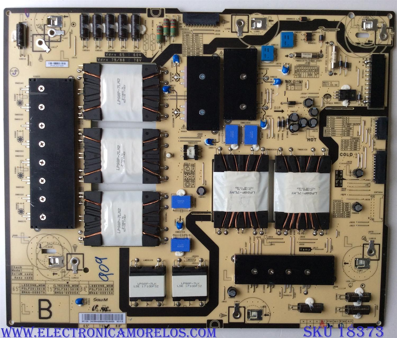 FUENTE DE PODER / SAMSUNG BN44-00909A / L75E9NB_MSM / PSLF361301B / MODELOS QN75Q7FAMFXZA AA01 / QN75Q7FAMF