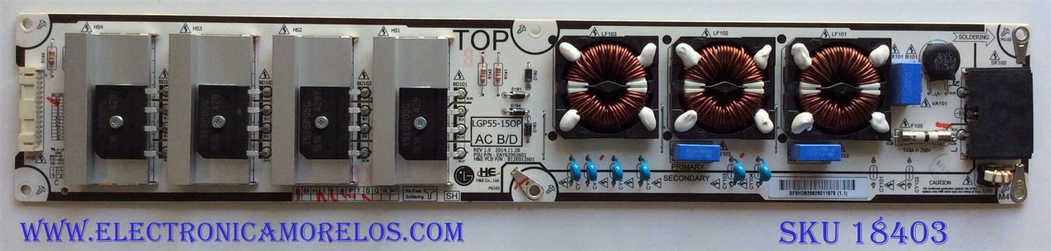 FUENTE DE PODER / LG EAY62992601 / LGP55-15OP / 62992601 / B12E012601 / MODELOS 55EG9600-UA.AUSZLJR / 55EG9600 / 55EF9500-UA.AUSZLJR