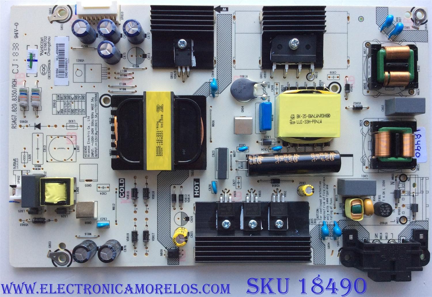 FUENTE DE PODER / HISENSE 231854 / RSAG7.820.8350/ROH / CQC13134095636 / PANEL HD426K3U61-L4K1 / MODELO 43R7E	