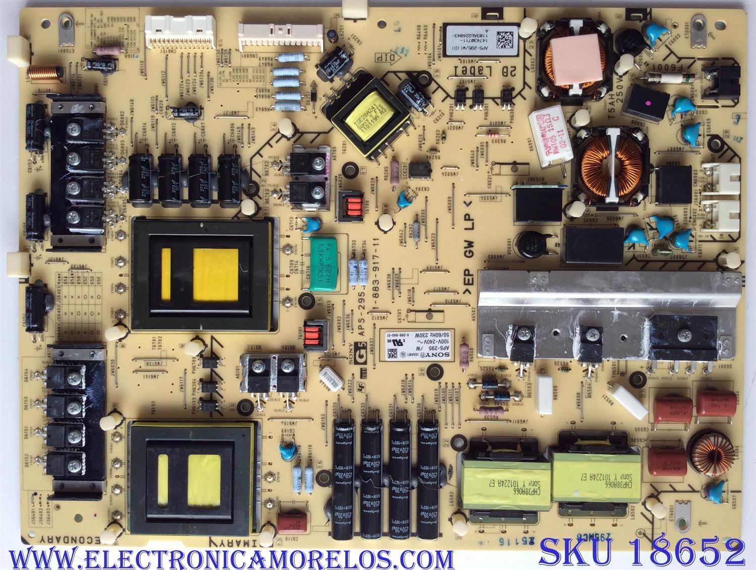 FUENTE DE PODER / SONY 1-474-307-11 / APS-295 / 147430711 / 1-883-917-11 / APS-295/W(ID) / PANEL FDMY460LT01 / MODELO KDL-46NX720 / KDL-46HX820	
