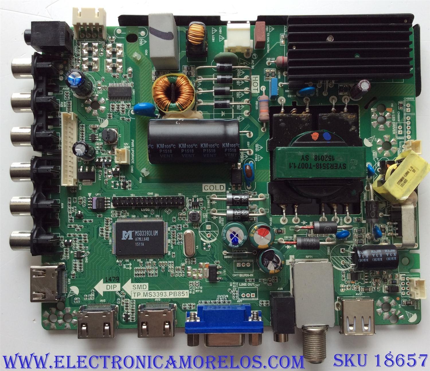 MAIN / FUENTE / (COMBO) / RCA 40GE01M3393LNA59-B1 / TP.MS3393.PB851 / L15051478 / AE0010274 / 20150506152232 / PANEL V400HJ1-P01-12V / MODELO LED40G45RQ