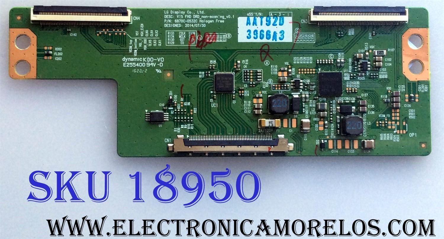T-CON / LG 6871L-3966A / 6870C-0532C / 3966A / PANEL LC430EUE (FH)(M3) / MODELOS 43LX570H-UA.BUSYLJM / 43LX570H / 43LX540S-UA.BUSYLJR / 43LF6300-UA.BUSYLJM / 43LX560H-UA.BUSYLJM / 43LX341C-UA.AUSYLJR / 43LX341C-UA.BUSYLJR / 43LX570H-UA.AUSYLJM