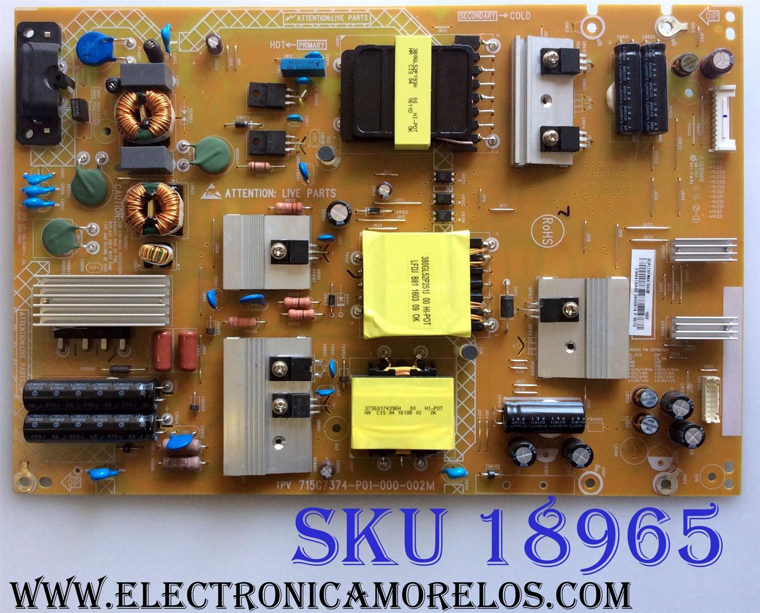 FUENTE DE PODER PARA TV INSIGNIA / NUMERO DE PARTE PLTVFW441XAG2 / 715G7374-P01-000-002M / FW441XAG2 / PANEL'S TPT550U1-QVN03.U REV:S0B0A / TPT550U1-QVN05.U REV:S000G / MODELO NS-55DR710NA17
