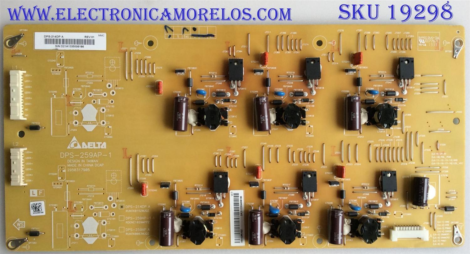 LED DRIVER / SHARP / RUNTKB152WJQZ / DPS-214DP A / DPS-259AP-1 / 2950317905 / PANEL JE695R3HA10Z / MODELO LC-70UD1U 