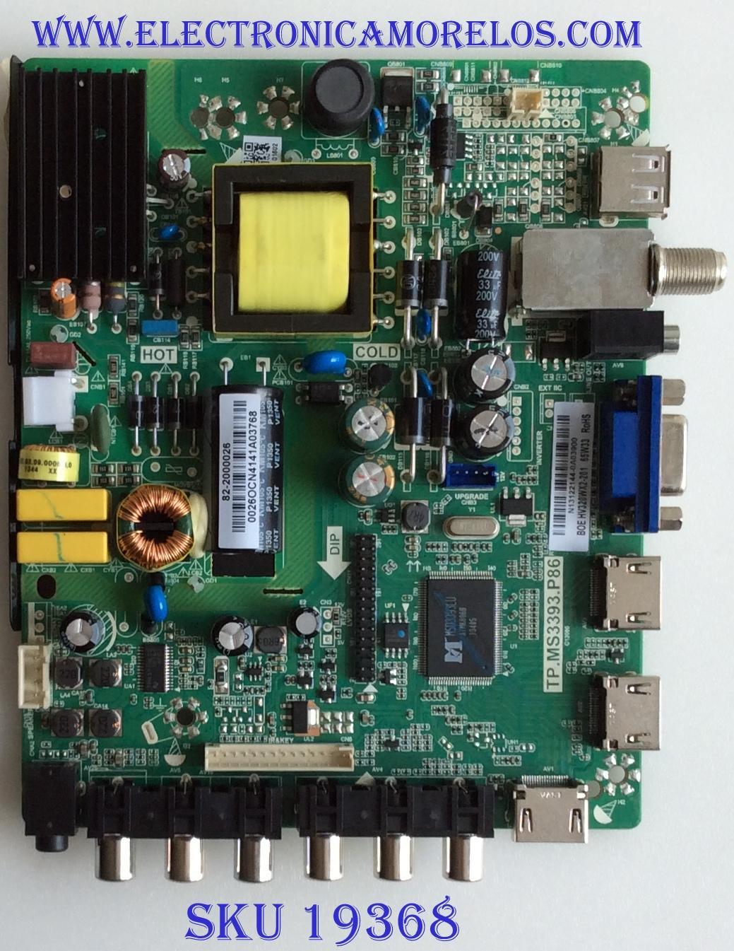 MAIN / FUENTE / (COMBO) / UPSTAR / N13122144 / TP.MS3393.P86 / 82-2000026 / 0026OCN4141A03768 / PANEL'S HV320WXC-200-X-PCB-X0-0 / BOE HV320WX2-201 / MODELO P32EA8
