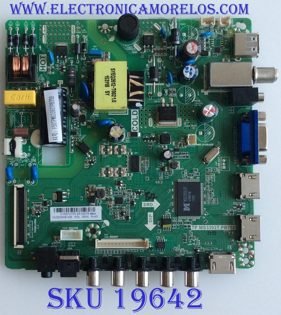 MAIN / FUENTE / (COMBO) / WESTINGHOUSE / U15072155 / TP.MS3393T.PB758 / PANEL D320D3-GTB1-C0X / MODELO WD32HD1390