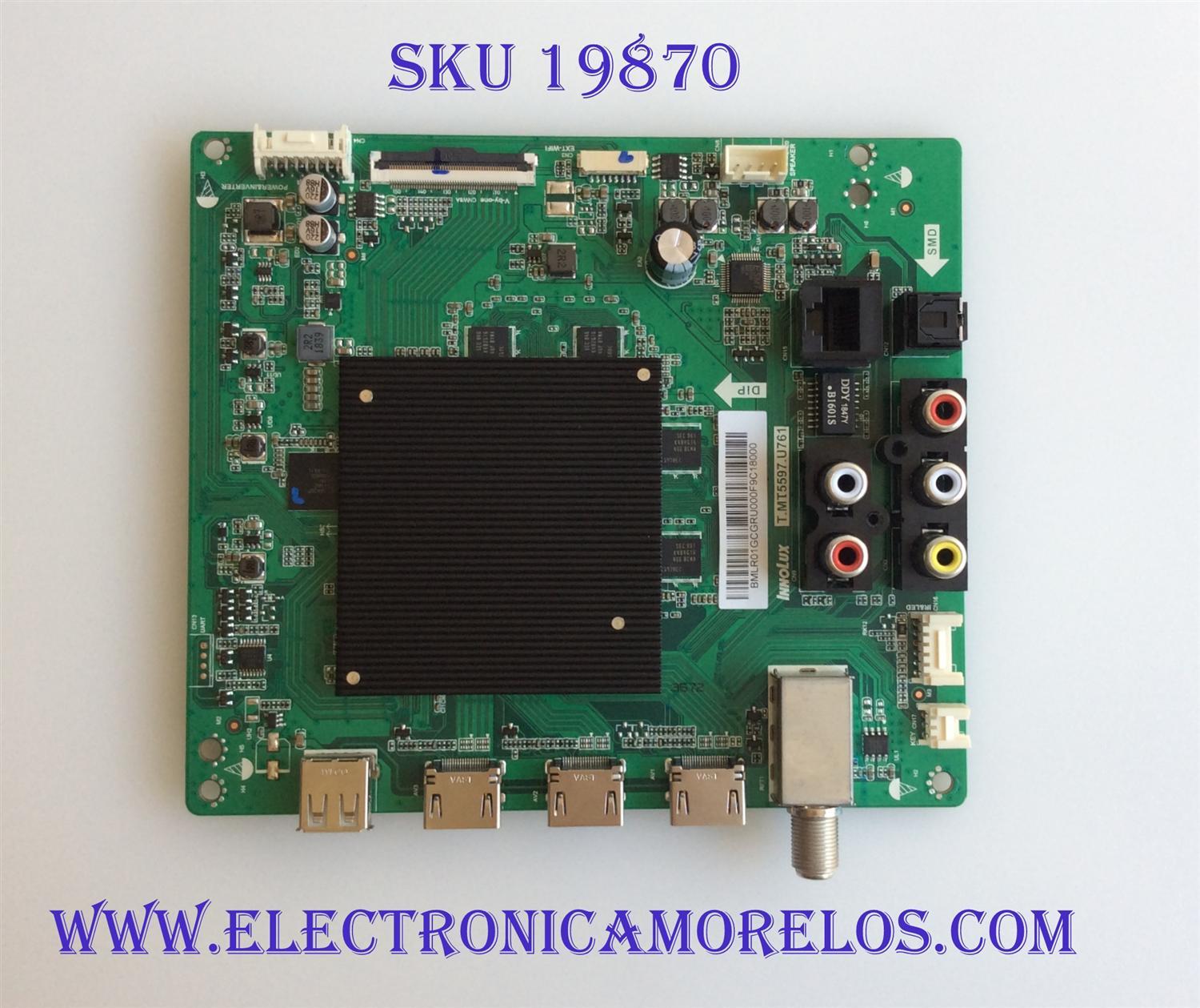 MAIN PARA TV VIZIO 4K UHD SMART TV / NUMERO DE PARTE T.MT5597.U761 / 191E44472A / PANEL  V500DJ6-D03 REV.CW / MODELOS V505-H9 / V505-G9 / V505-G9 LINIXX / V505-G9 LIAIXX / ((NOTA IMPORTANTE:CHECAR QUE EL PANEL Y MODELO QUE CORRESPONDA CON SU TELEVISION))