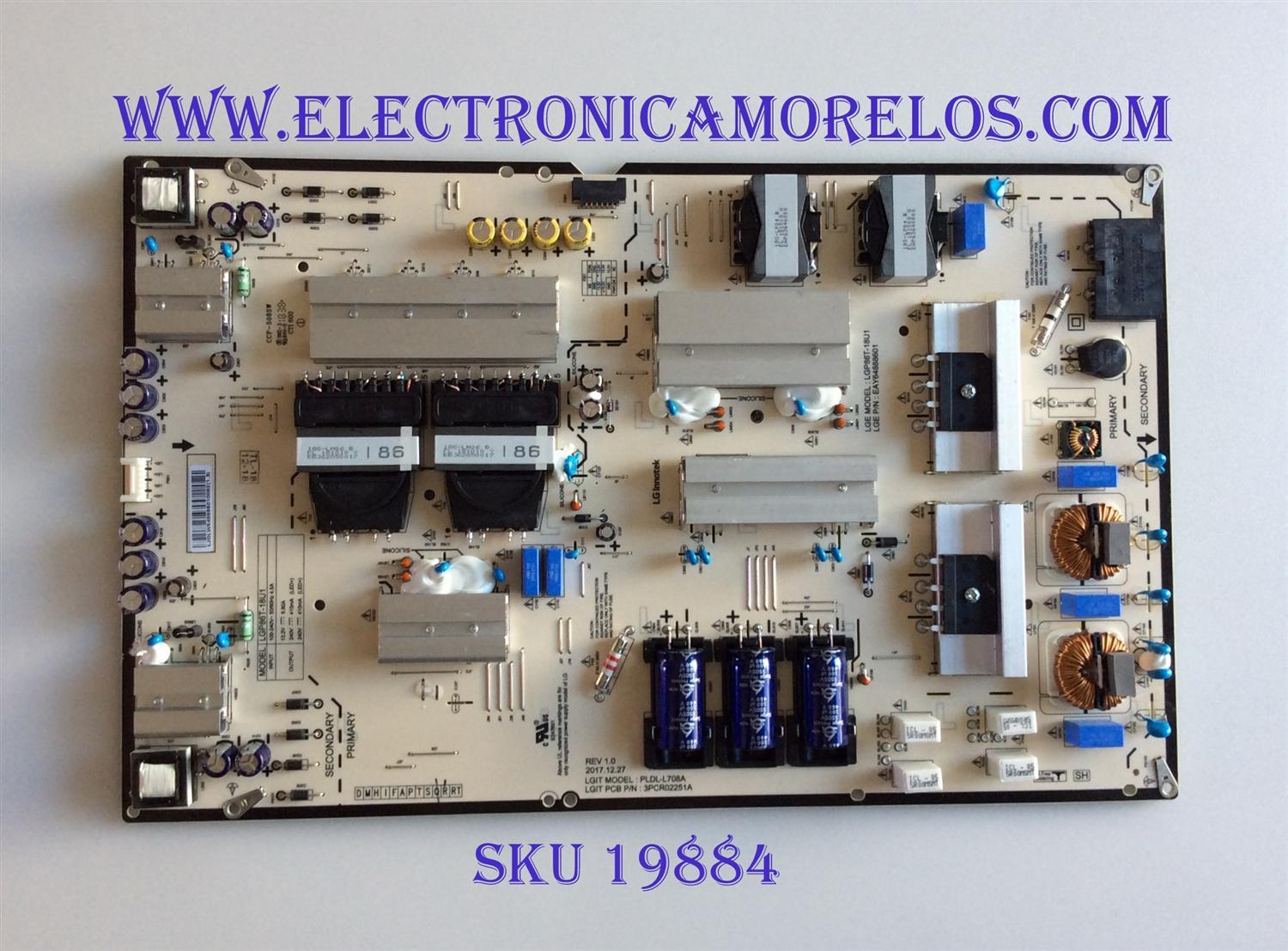 FUENTE DE PODER PARA TV LG / NUMERO DE PARTE EAY64888601 / PLDL-L708A / 64888601 / LGP86T-18U1 / 3PCR02251A / PANEL HC860DQF / MODELOS 86UK6570PUB / 86UK7570PUB / 86UM7570PUB / 86UM8070PUA / 86UM8070AUB