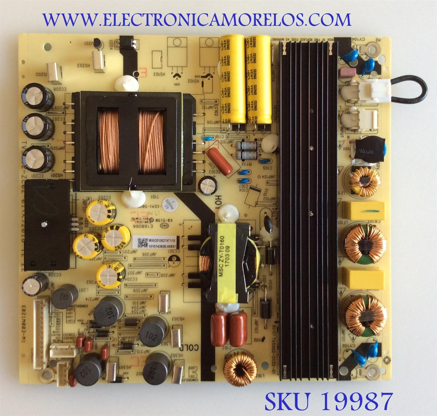 FUENTE DE PODER / JVC / 1010143926 / TV5502-ZC02-01 / M50/2010027471/10 / PANEL LSC650FJ11-W / MODELO LT-65MA770