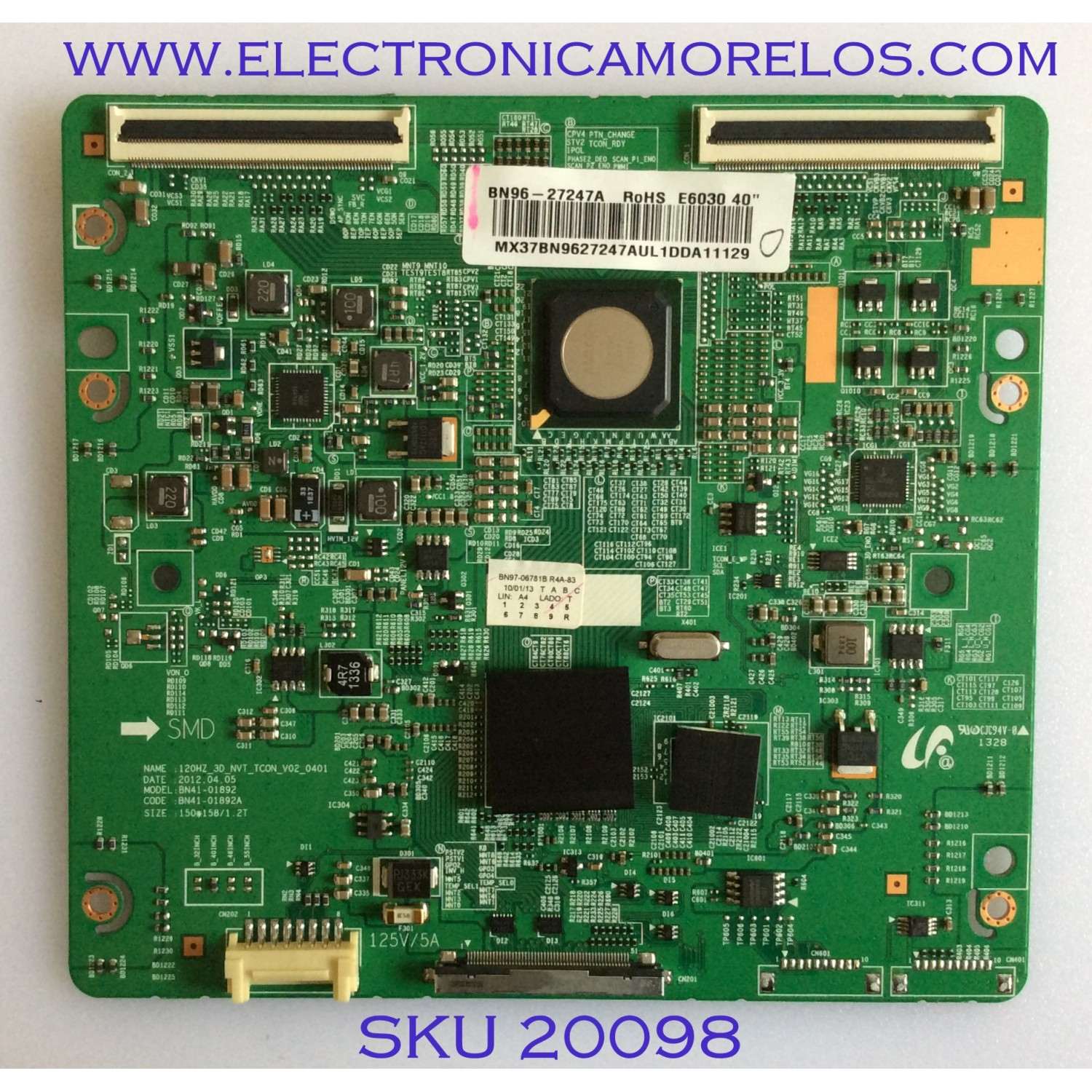 T-CON / BN96-27247A / BN41-01892A / BN97-06781B / PANEL LTJ400HV11-V / MODELO UN40FH6030FXZA TS01