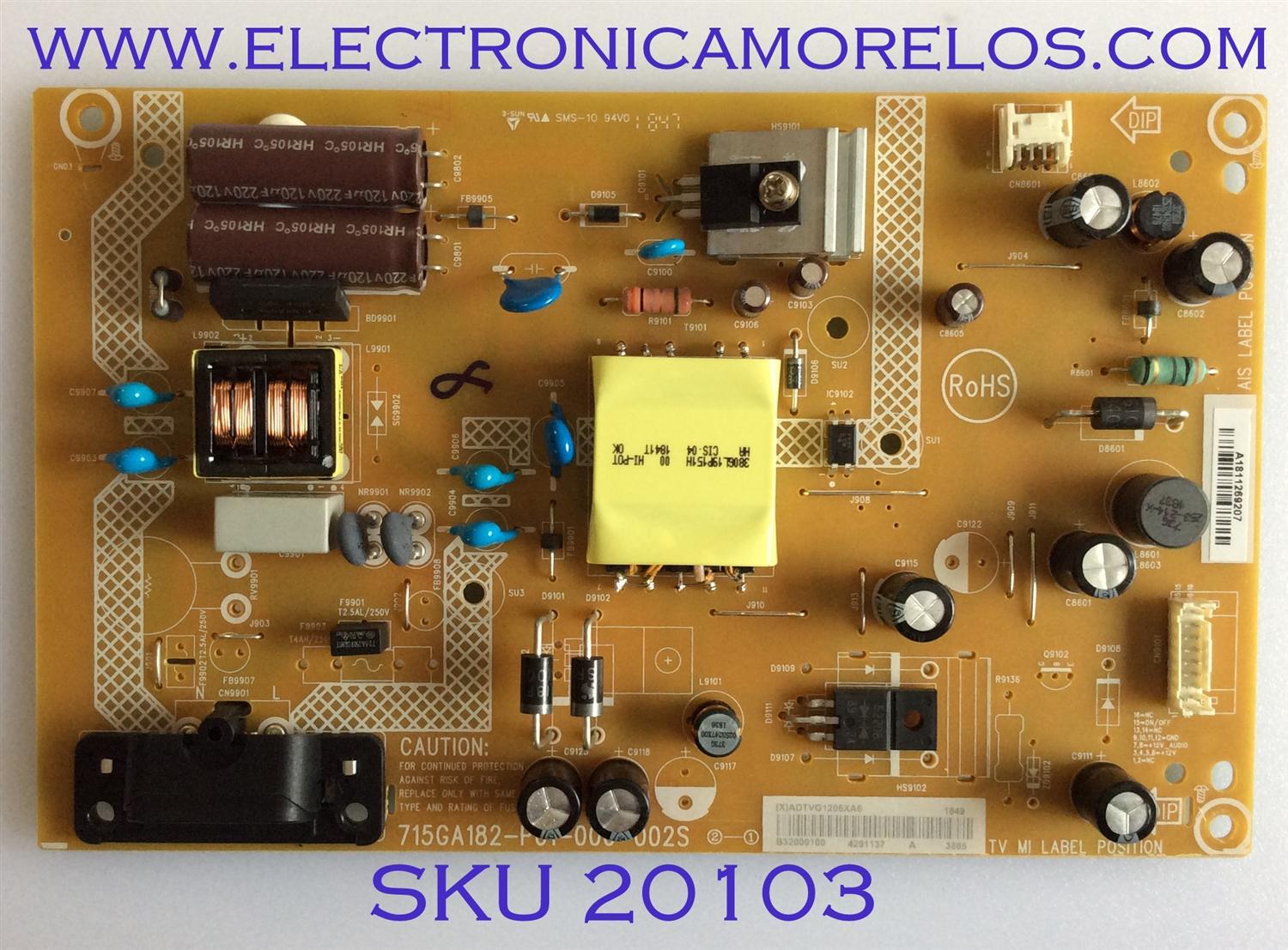 FUENTE DE PODER / VIZIO / ADTVG1206XA6 / 715GA182-P01-000-002S / (X)ADTVG1206XA6 / PANEL TPT320B5-FHBN0.K REV. 49P2AN / MODELO D32-F1 LTQUVMQU