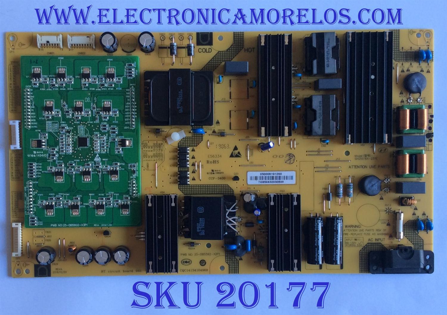 FUENTE DE PODER PARA TV VIZIO / NUMERO DE PARTE 0500-0619-1260 / SHG5516A-237E / 25-DB5592-X2P1 / CQC14134104969 / 050006191260 / PANEL T550QVN05.D / MODELO M557-G0 / M557-G0 LAUAQC / M557-G0 LAUAQCKV / M557-G0 / M557-G0 LAFAQC / M557-G0 LAFAQCMV