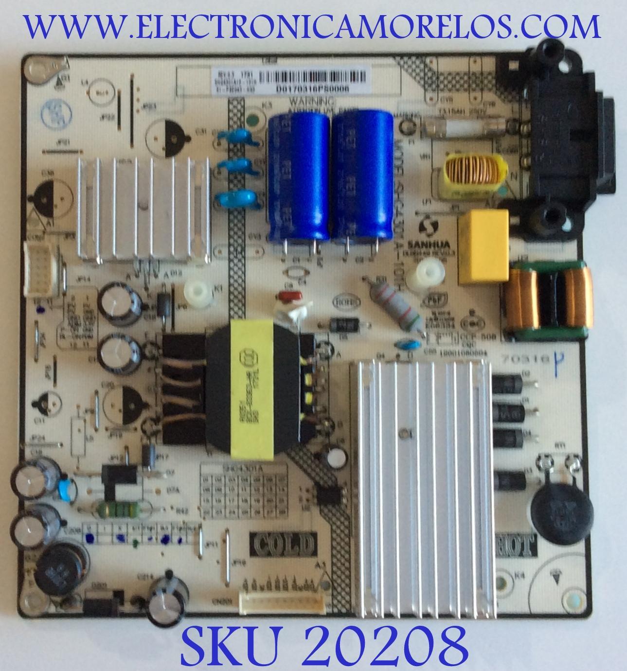 FUENTE DE PODER PARA TV HITACHI, PANASONIC /  81-PBE043-H93 / X490251 / SHG4301A10-101H / DLBB449 REV:0.3 / PANEL LVU430LGDX  E1  V17 / MODELOS 43R80 / TC-43FX500X