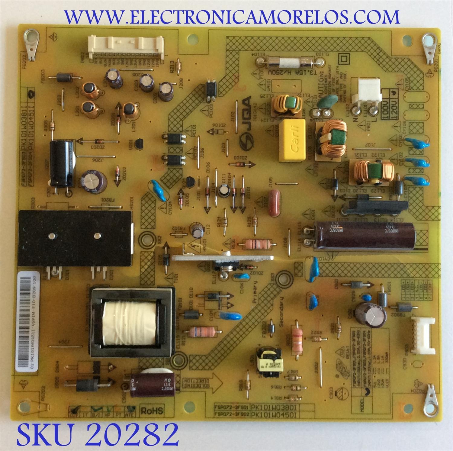 FUENTE DE PODER TOSHIBA / PK101W0451I / FSP072-3FS04 / PANEL U320DH01-TM102 Rev:KD1 / MODELO 32L1400U