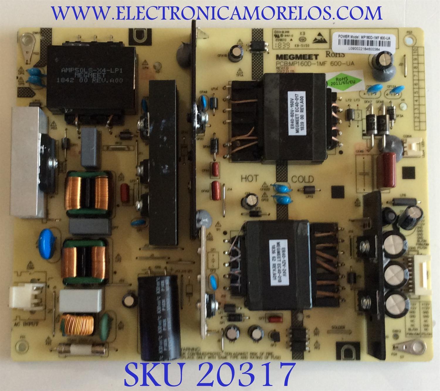 FUENTE DE PODER / ELEMENT / RCA MP160D-1MF / MP160D-1MF-600-UA / MP160D1MF600UA / MP160D-1MF 600-UA / L0900221 / PANEL C500U18-E5S-P / MODELOS E4SC5018RKU X8Q0H / RTRU5027-US /  RTRU5527-US