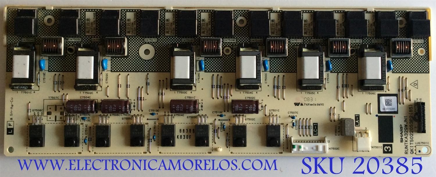 BACKLIGHT INVERTER SHARP / RUNTKA329WJN1 / QKITS0220S3P2(85) / PANEL LK520D3LZ50R / MODELO LC-52D64U